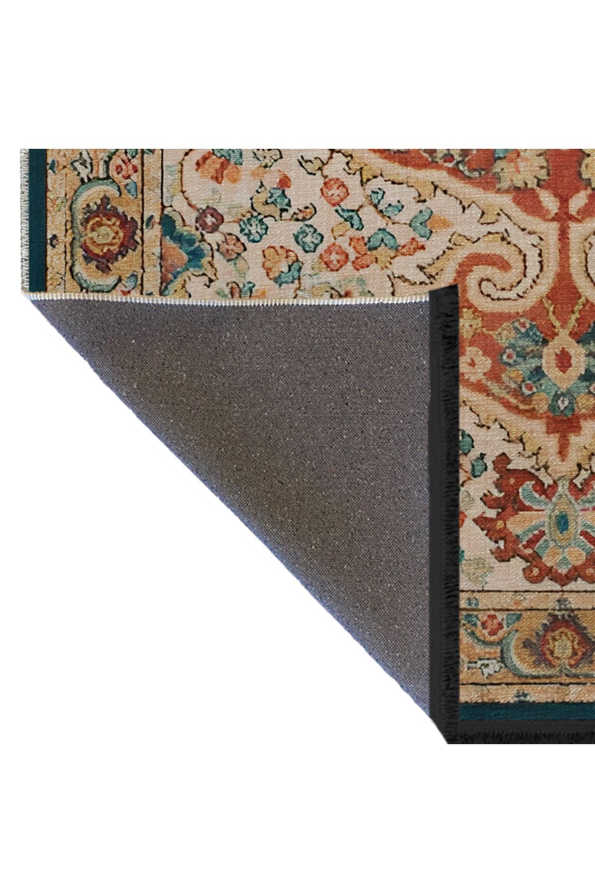 Mavi Turuncu Temalı Geleneksel Motif Etnik Desenli Kreatif Vintage Dekoratif Halı 2029