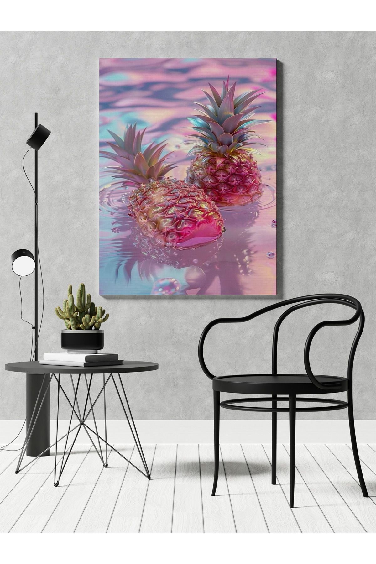 Kanvas Tablo Pembe Ananas Desenli Temalı Tablo