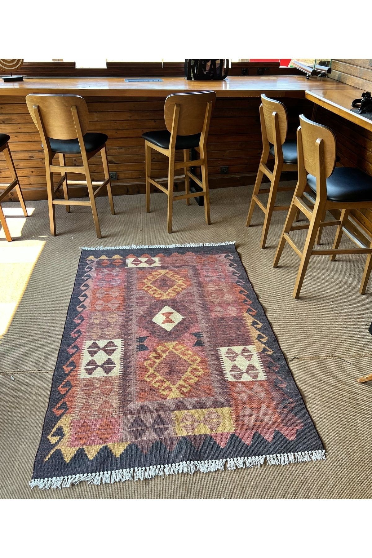 Cotton 555 Etnik Desenli Dokuma Taban Çok Renkli Kilim