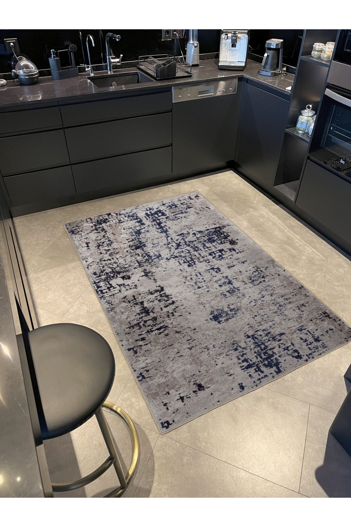 Bej Temalı Karma Soyut Desenli Kreatif Modern Dekoratif Halı 2954