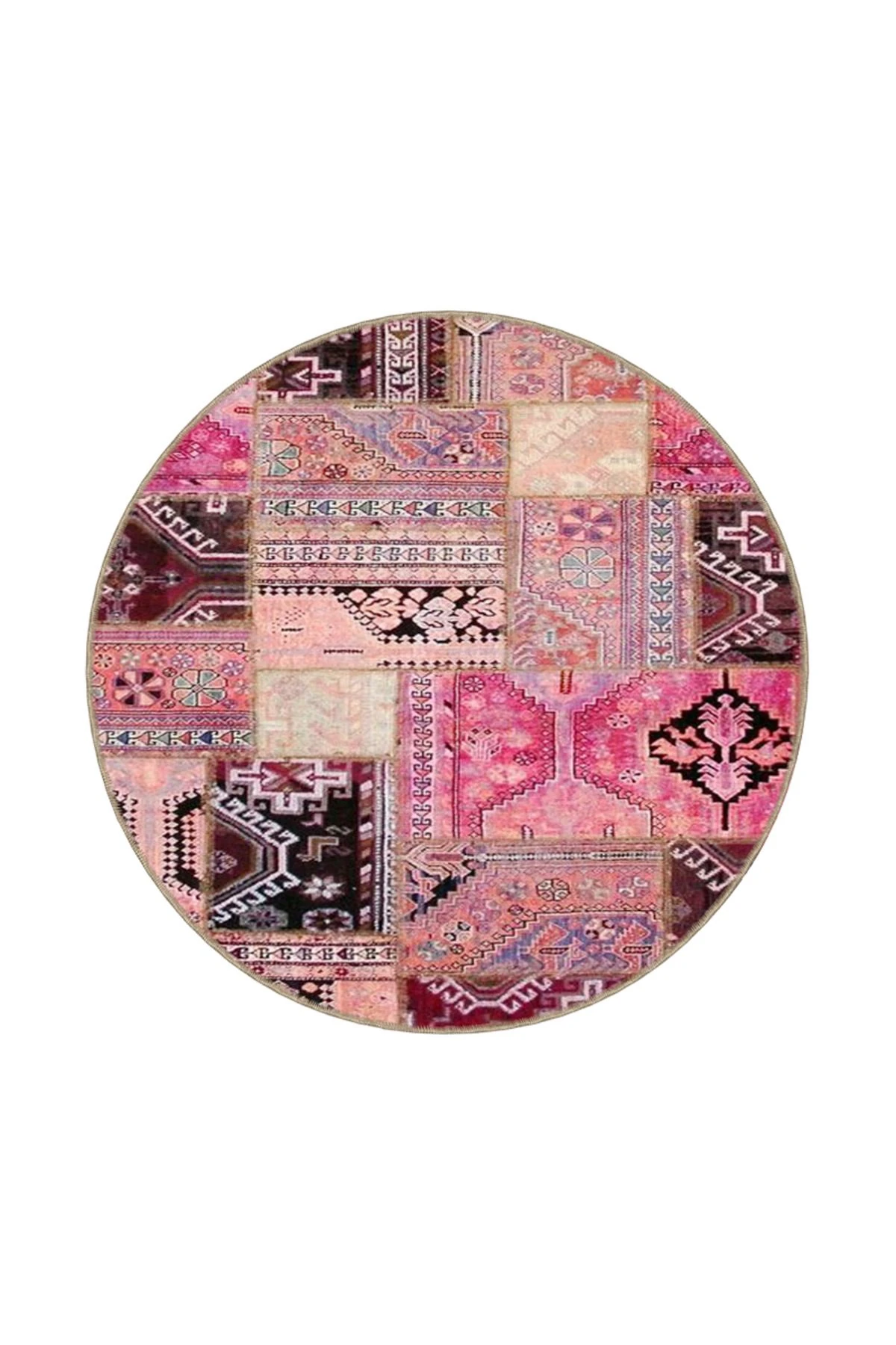 Pembe Renkli Geometrik Motifli Desenli Modern Dekoratif Halı 4434