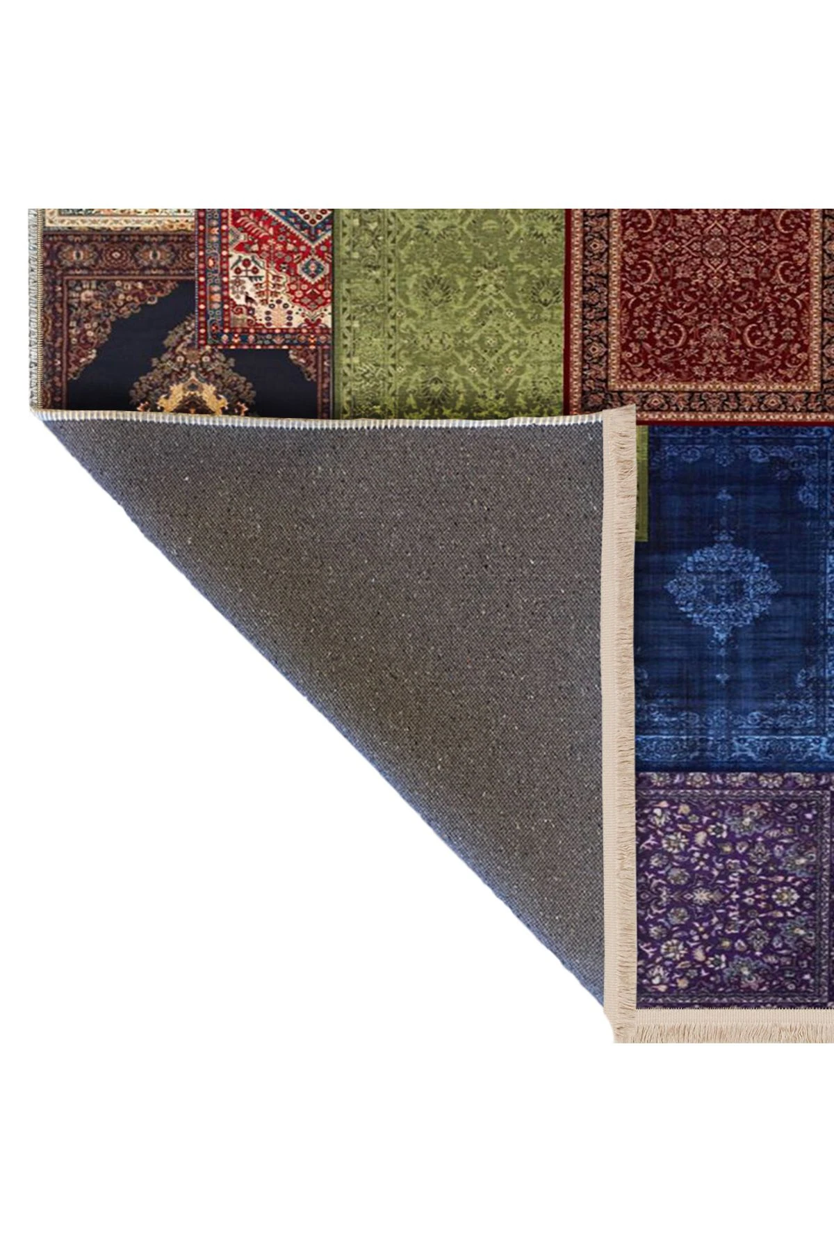 Kuvars Koleksiyonu Çok Renkli Etnik Vintage Desenli Dokuma Taban Geleneksel Dekoratif Halı 04