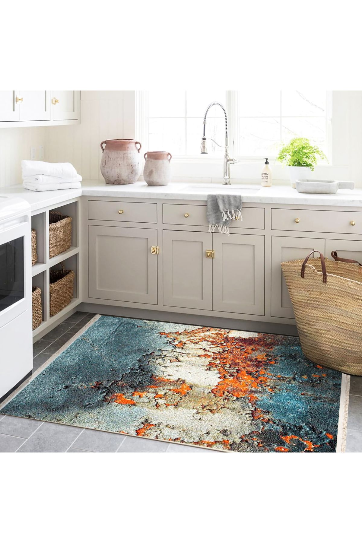 Güney Koleksiyonu Mavi Turuncu Temalı Soyut Abstract Desenli Kreatif Modern Dekoratif Halı 12