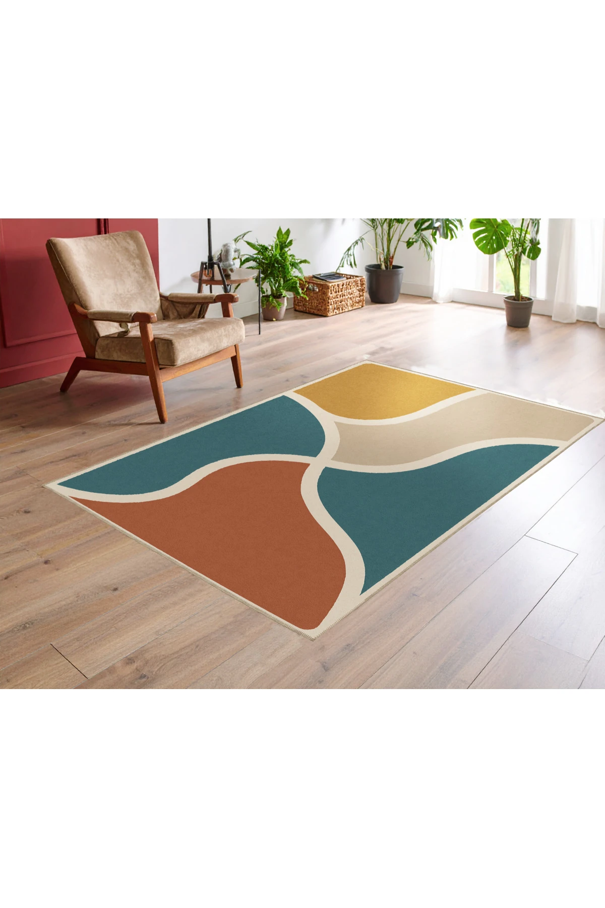 MOSSO Çok Renkli Soyut Geometrik Desenli Dokuma Taban Modern Dekoratif Halı mosso338