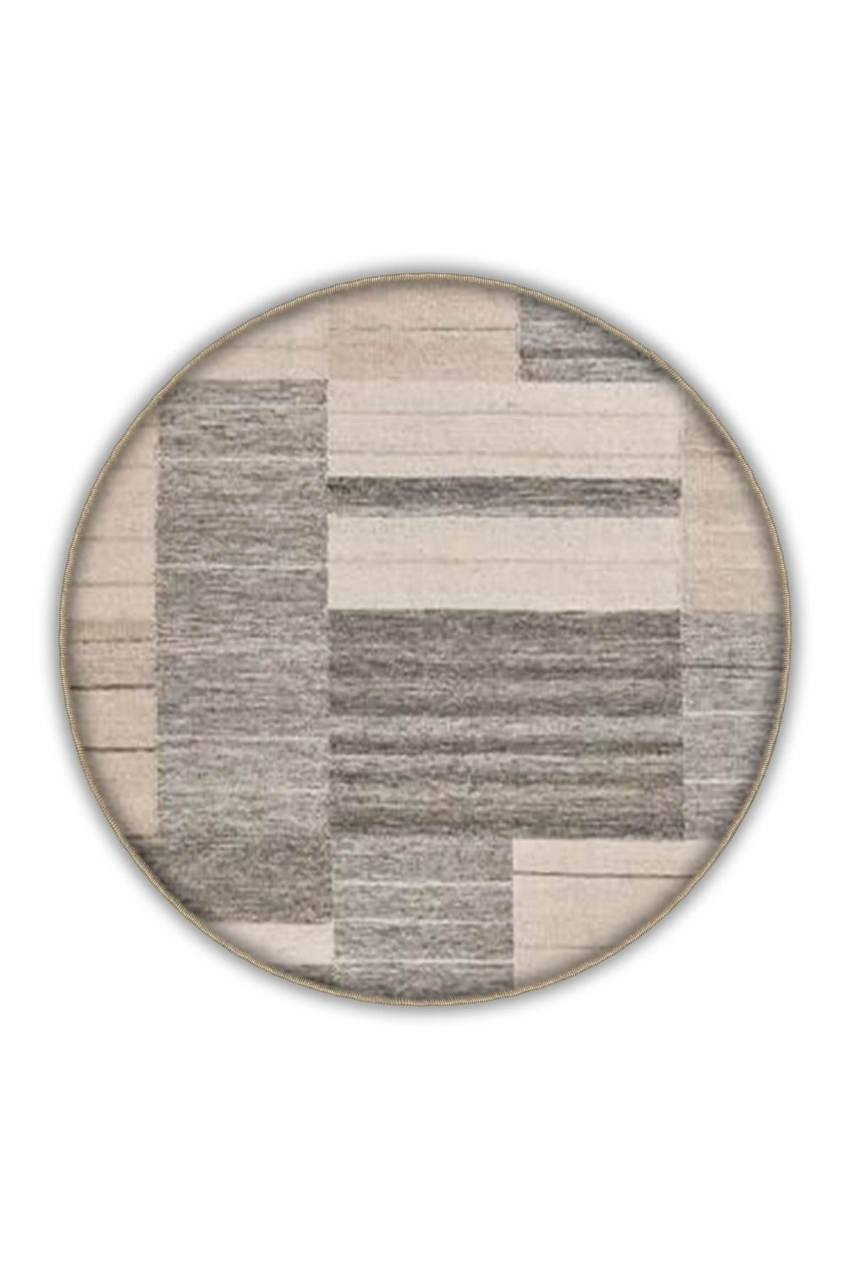 Gri Bej Temalı Karma Geometrik Desenli Saçaklı Modern Dekoratif Halı 3246