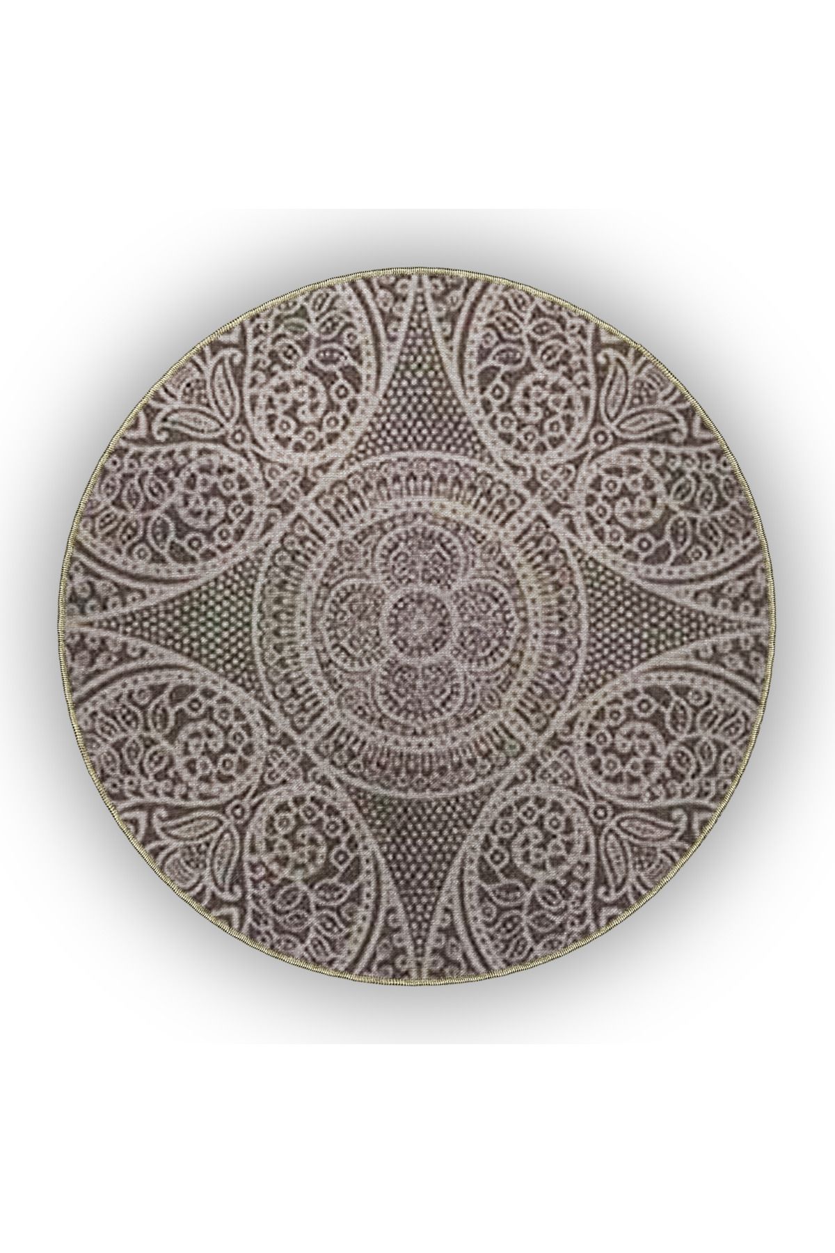 Gri Temalı Yıldız ve Daire Şekil Motif Desenli Vintage Dekoratif Halı 4909