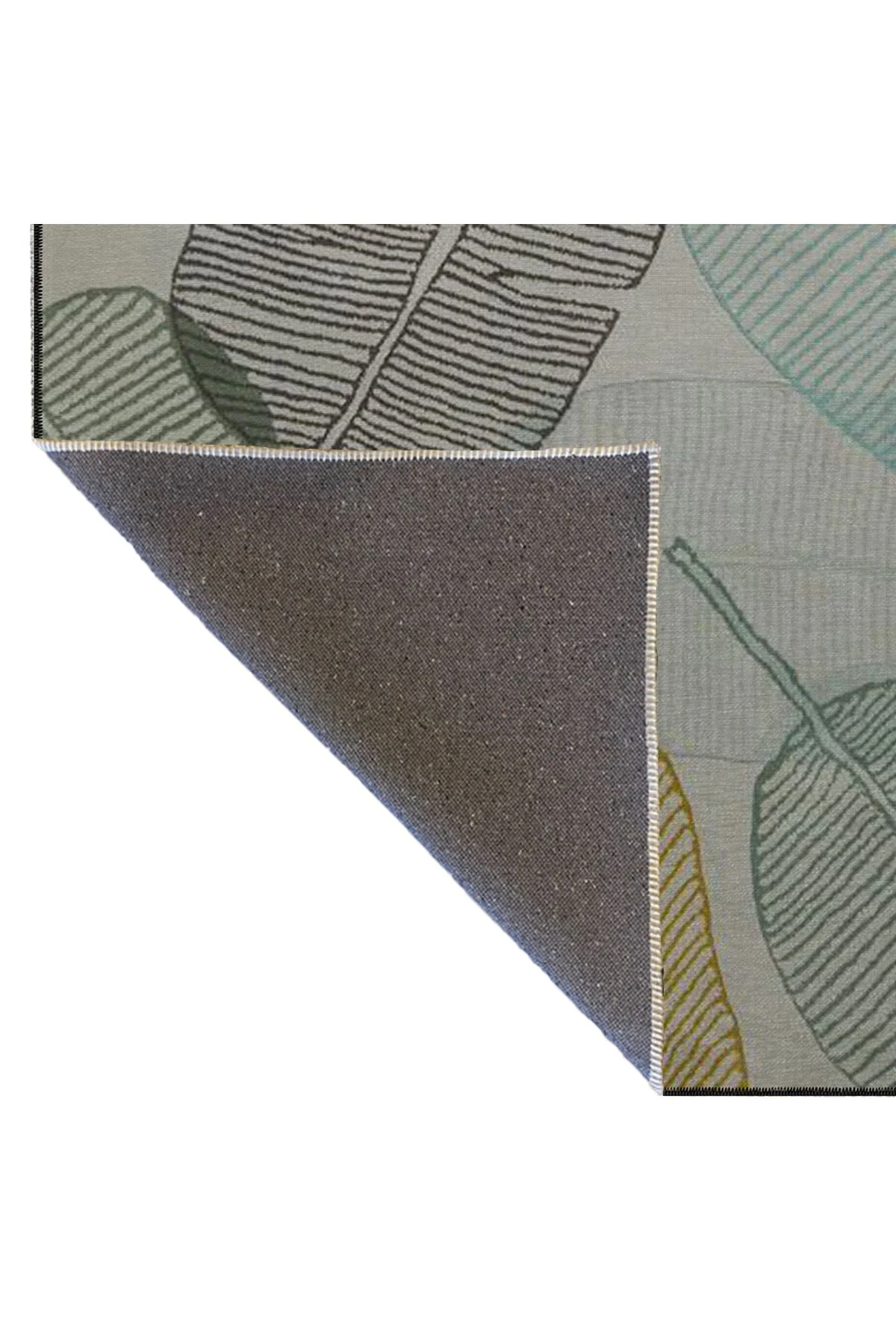 Yeşil ve Gri Renkli Yapraklı Desenli Dokuma Taban Halı miravip313