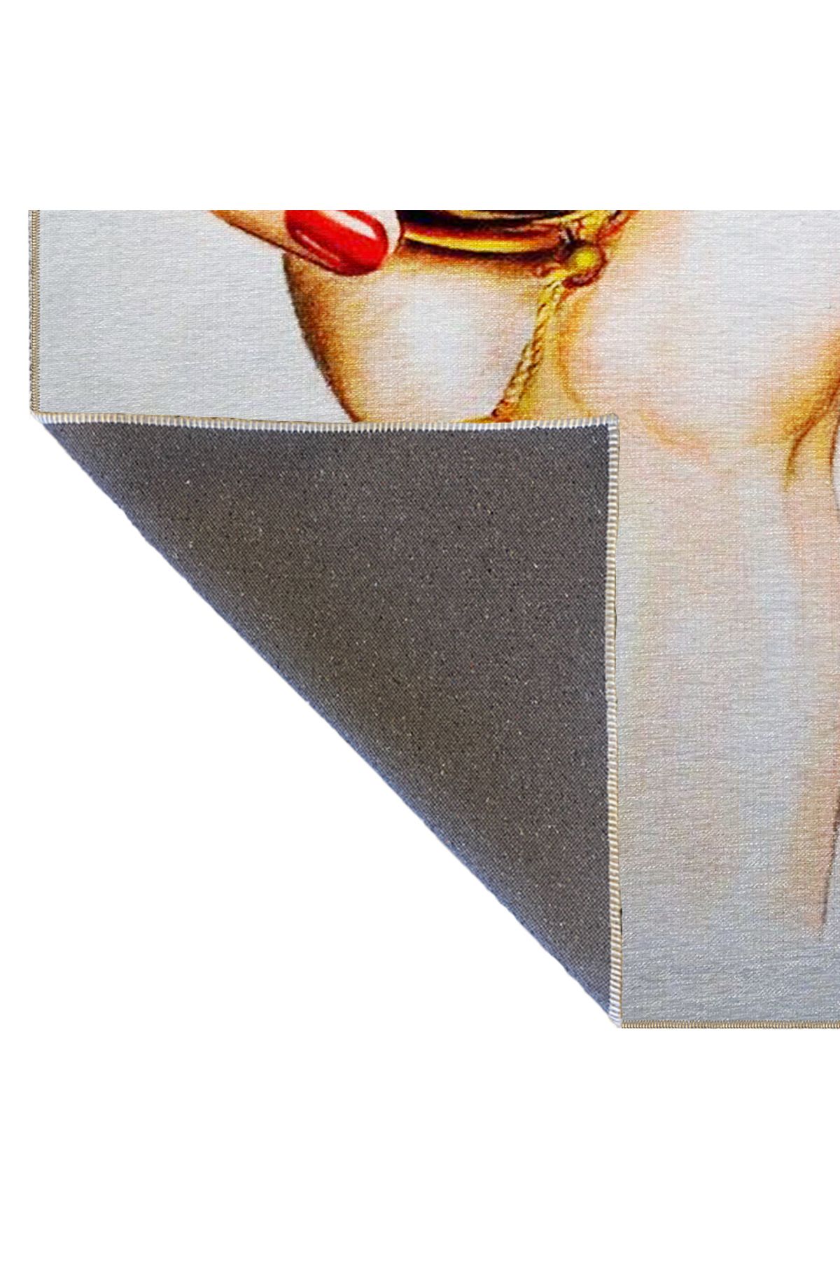 Bej Kırmızı Temalı El ve Dudak Desenli Kreatif Modern Dekoratif Halı 3650