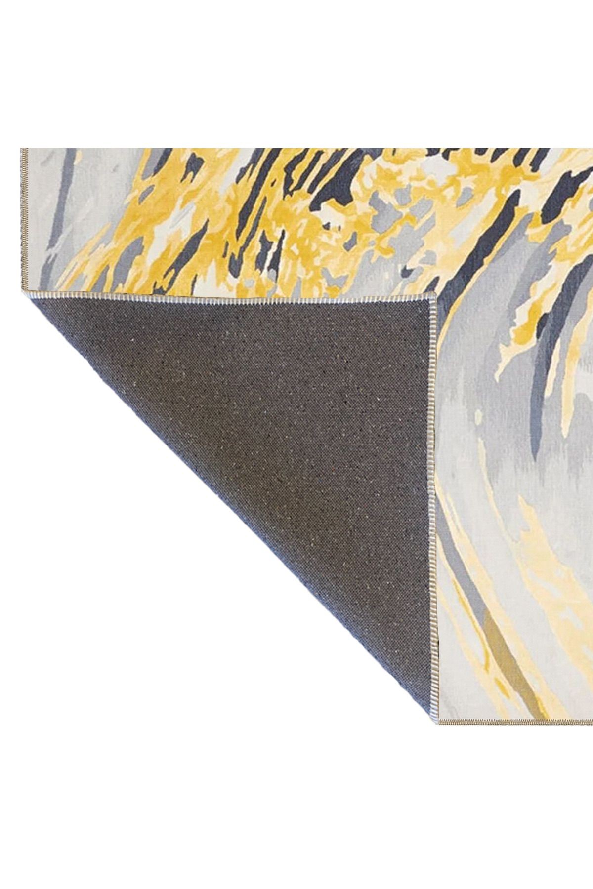 Gri Sarı Temalı Soyut Boya Sıçratma Desenli Modern Dekoratif Halı 3994