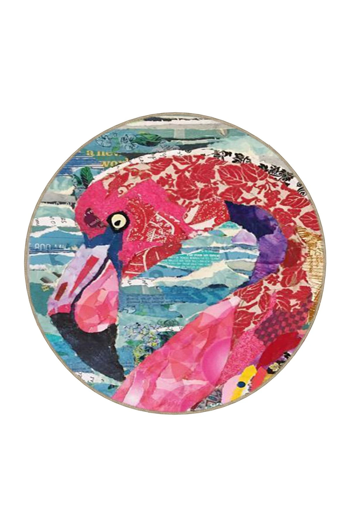 Pembe Mavi Temalı Deniz ve Flamingo Desenli Kreatif Modern Dekoratif Halı 3581