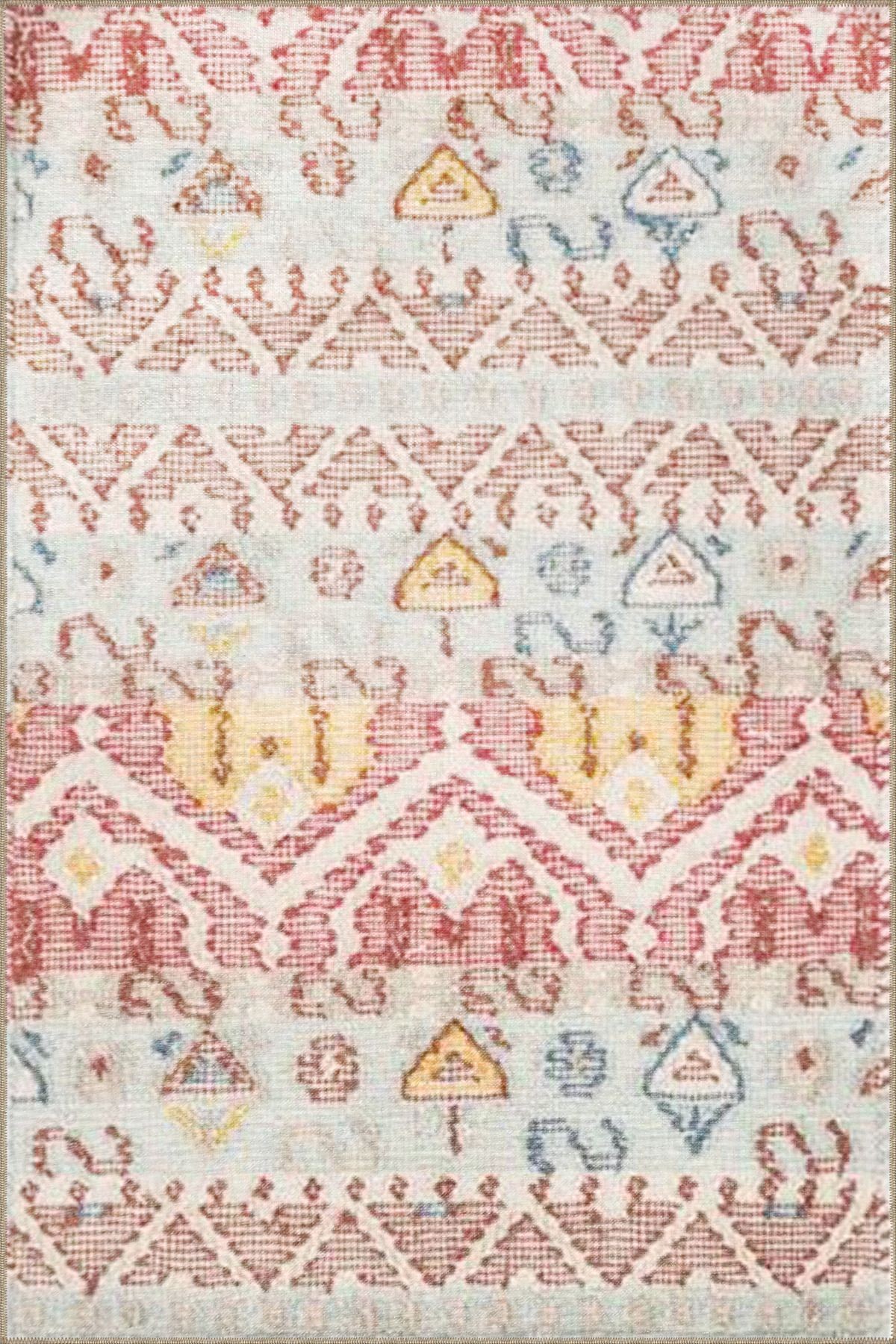 Çok Renkli Karma Motifli Etnik Desenli Vintage Dekoratif Halı 3302