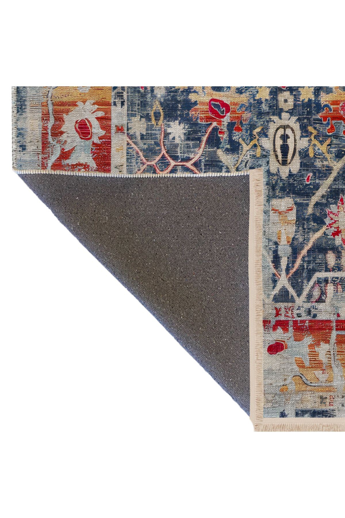 Kırmızı Mavi Temalı Soyut Geleneksel Motif Etnik Çiçek Desenli Vintage Dekoratif Halı 2388