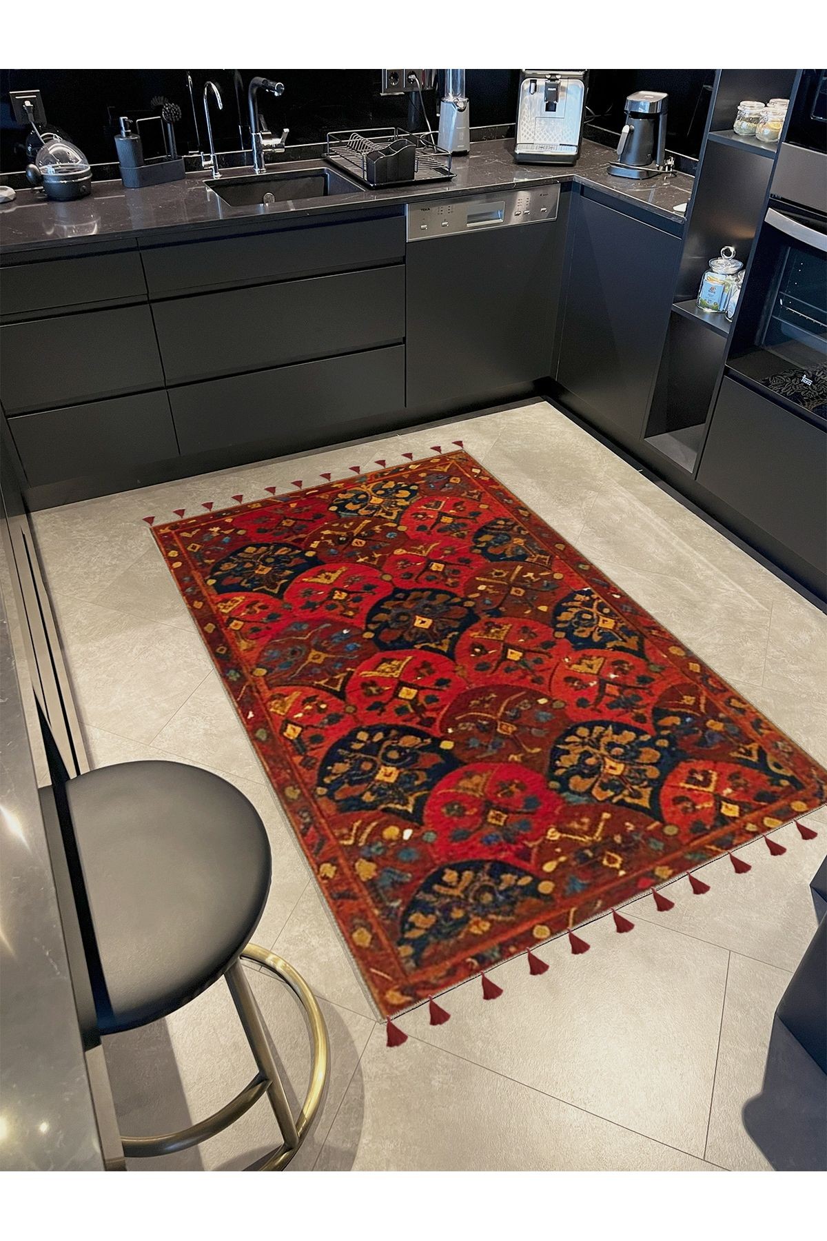 Royal Etnik Motifler Desenli Püskül Detaylı Dokuma Taban Dekoratif Halı royal37