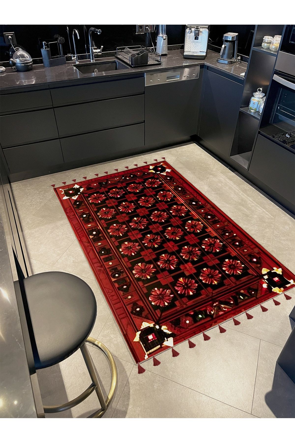 Royal Geometrik Düzende Şekiller Desenli Püskül Detaylı Dokuma Taban Dekoratif Halı royal35