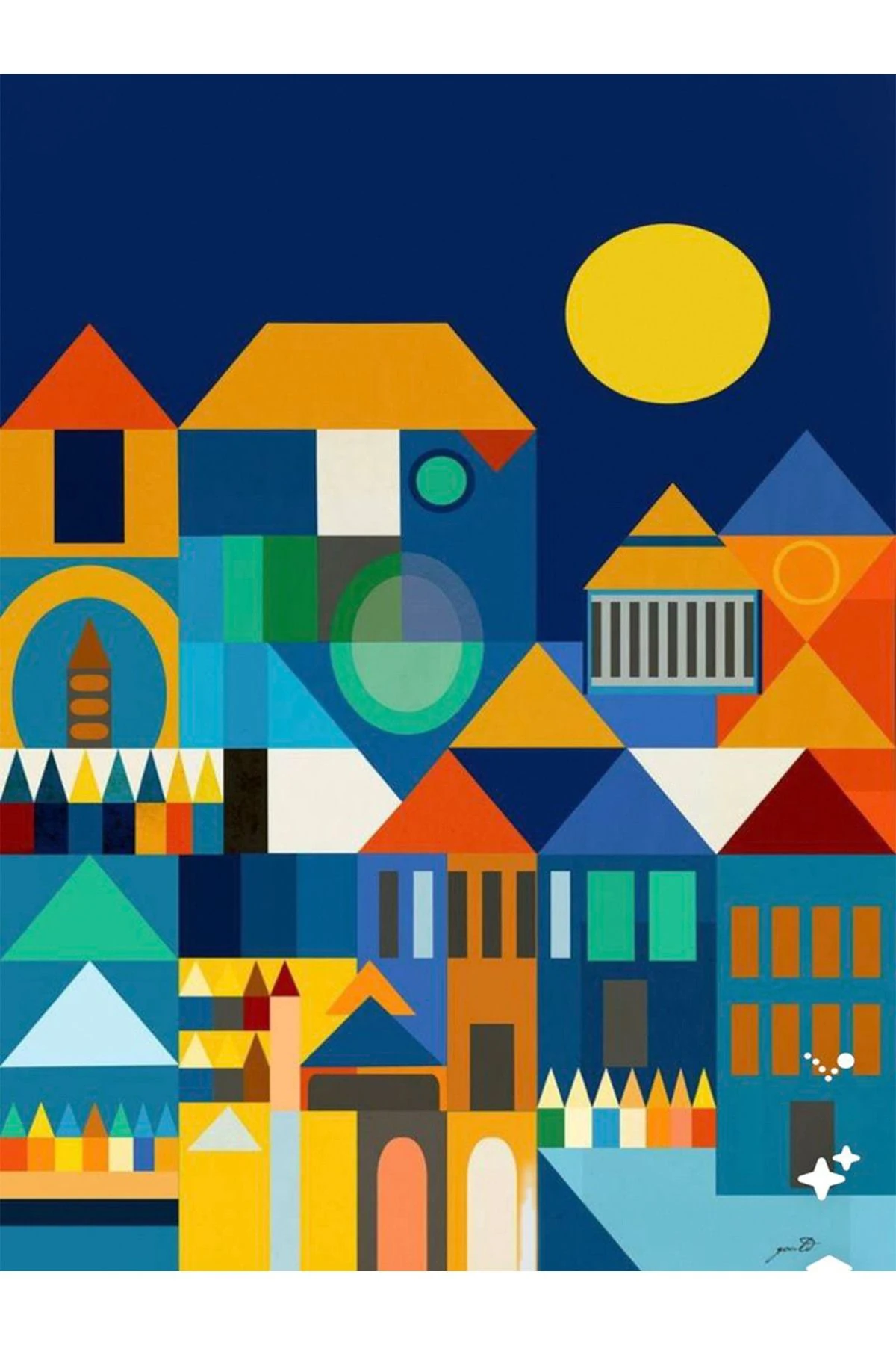 Güneş Koleksiyonu Çok Renkli Evler Desenli Dokuma Taban Modern Dekoratif Halı güneş04