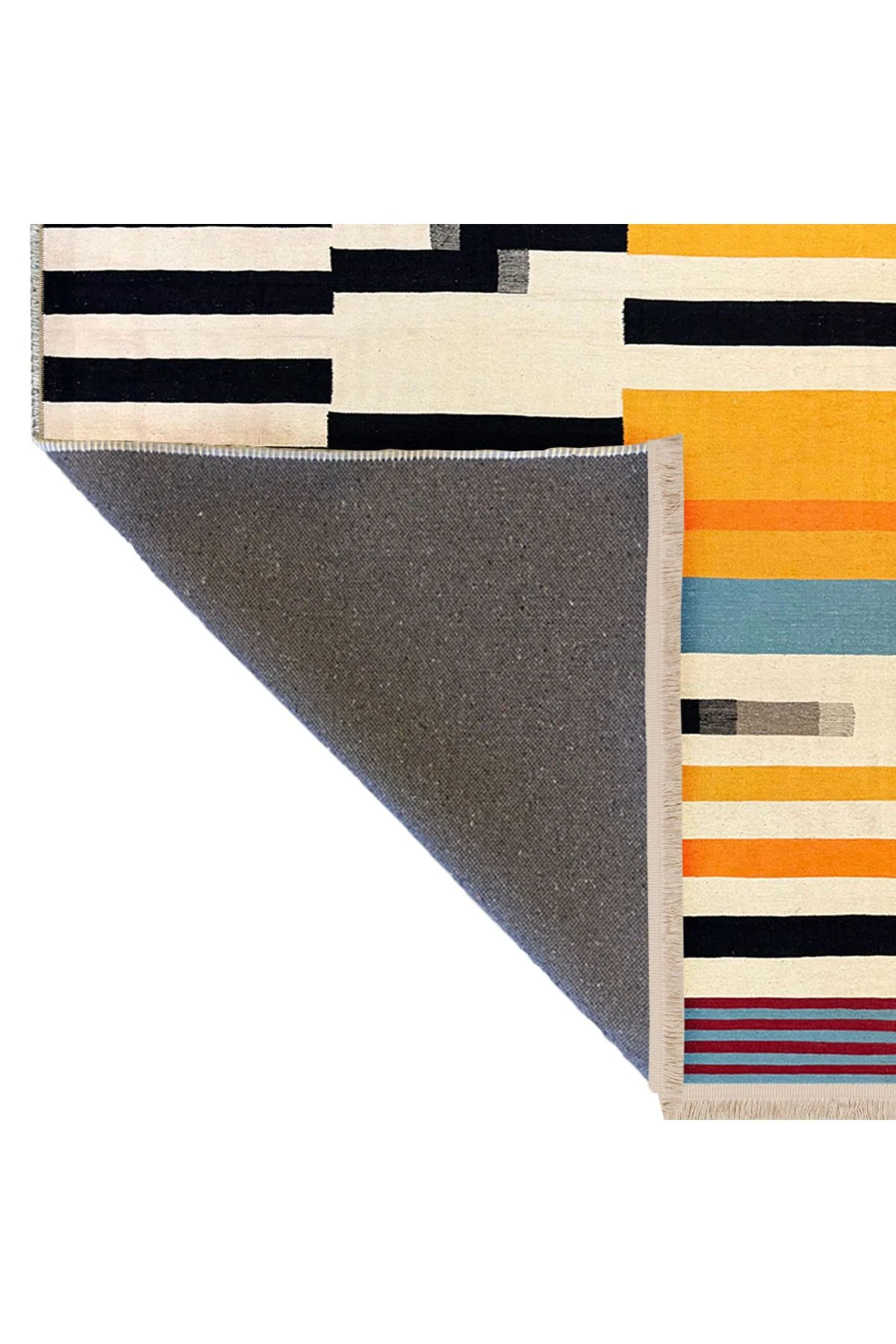 Emre Koleksiyonu Çok Renkli Şerit Çizgili Desenli Dokuma Taban Kreatif Modern Dekoratif Halı 17