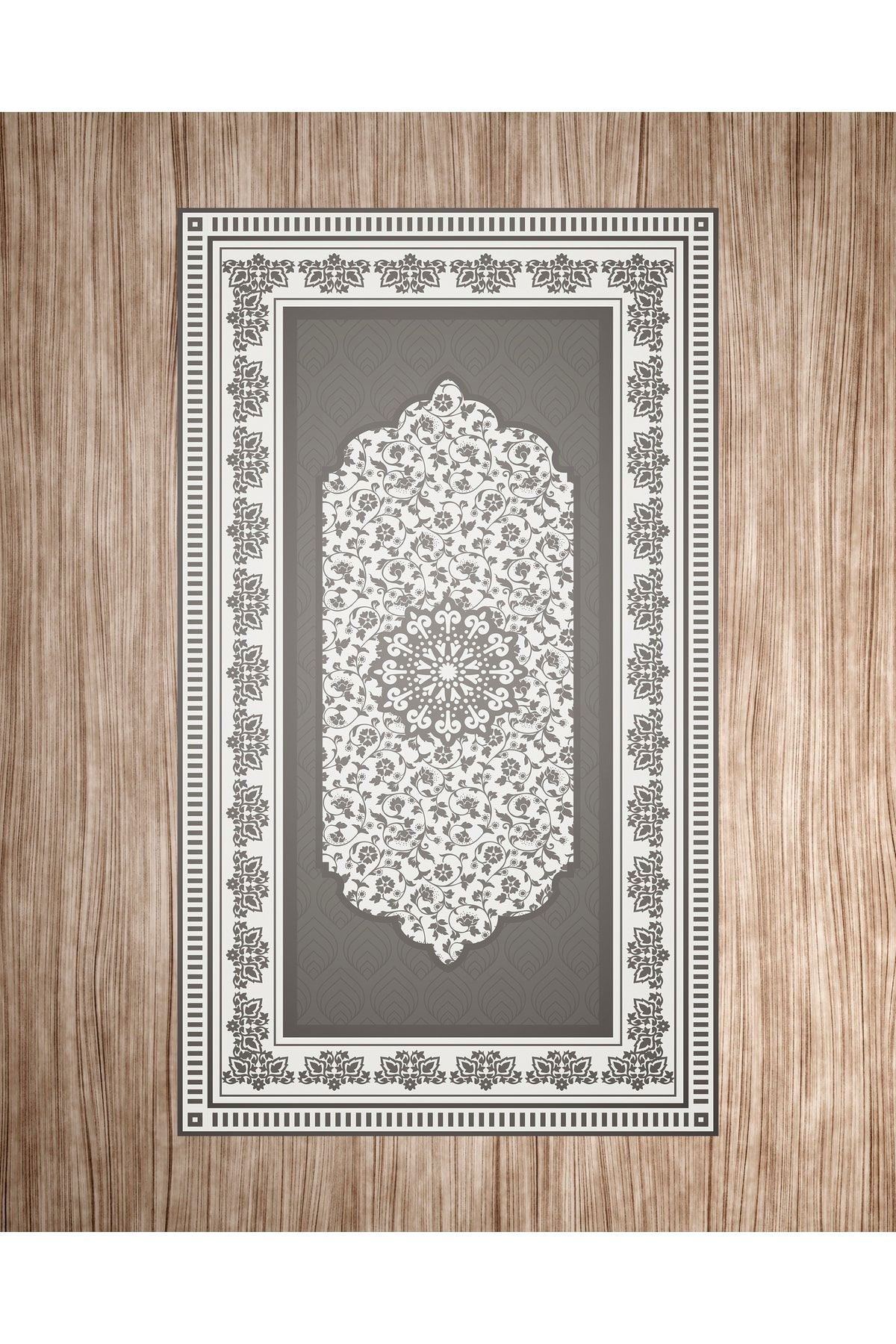 Gri Çiçekli Geometrik Desenli Seccade 70x120