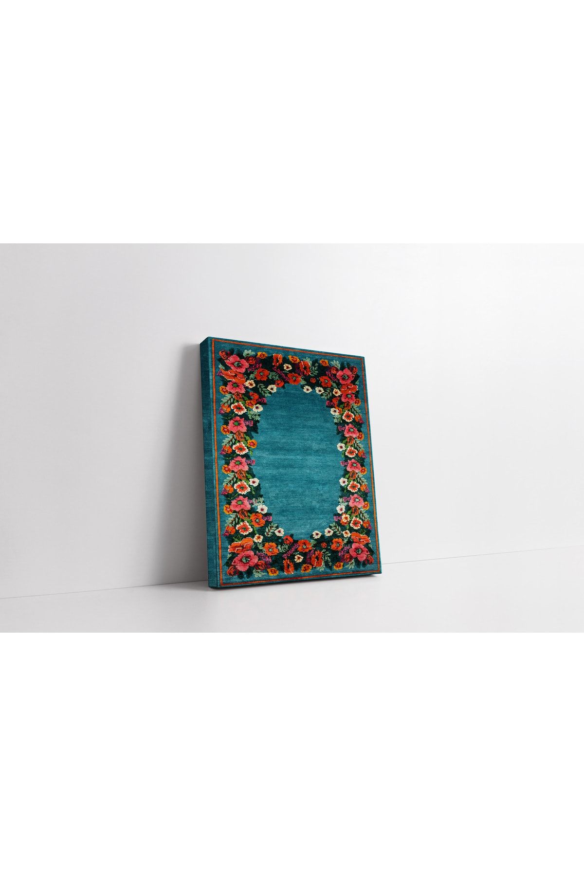 Kanvas Tablo Turkuaz Çelenk Çiçek Temalı Karabağ 1273
