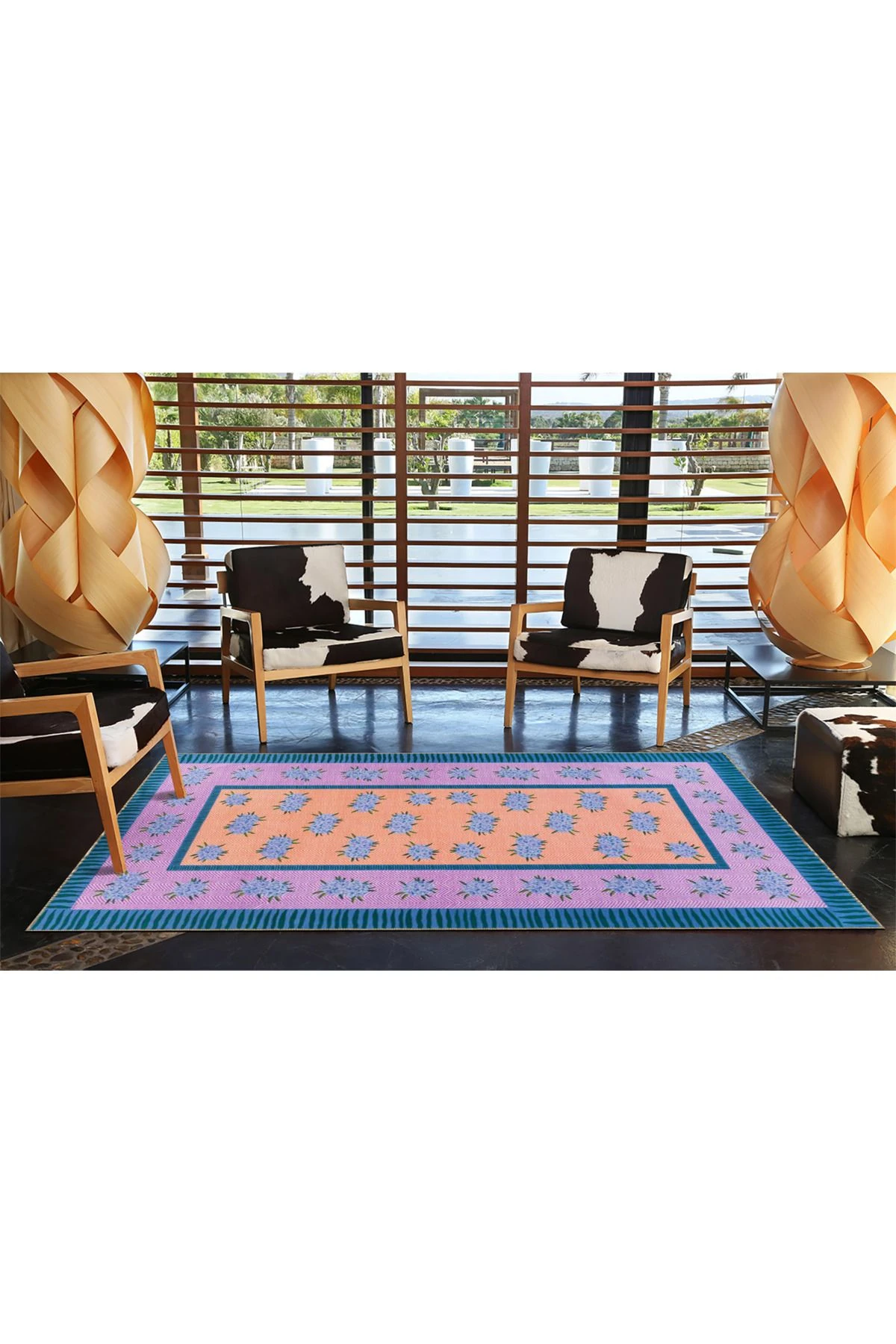 Mor Yaprak İşlemeli Yıkanabilir Dokuma Taban Halı miravip1064