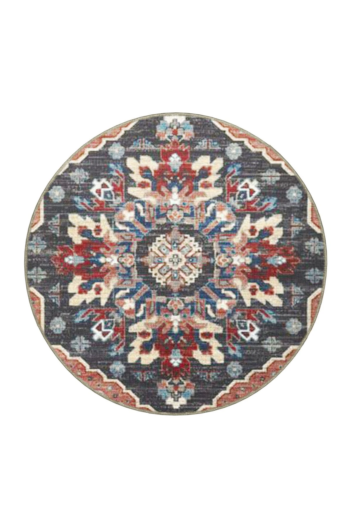 Bordo Gri Temalı Geleneksel Motif Etnik Desenli Vintage Dekoratif Halı 3865