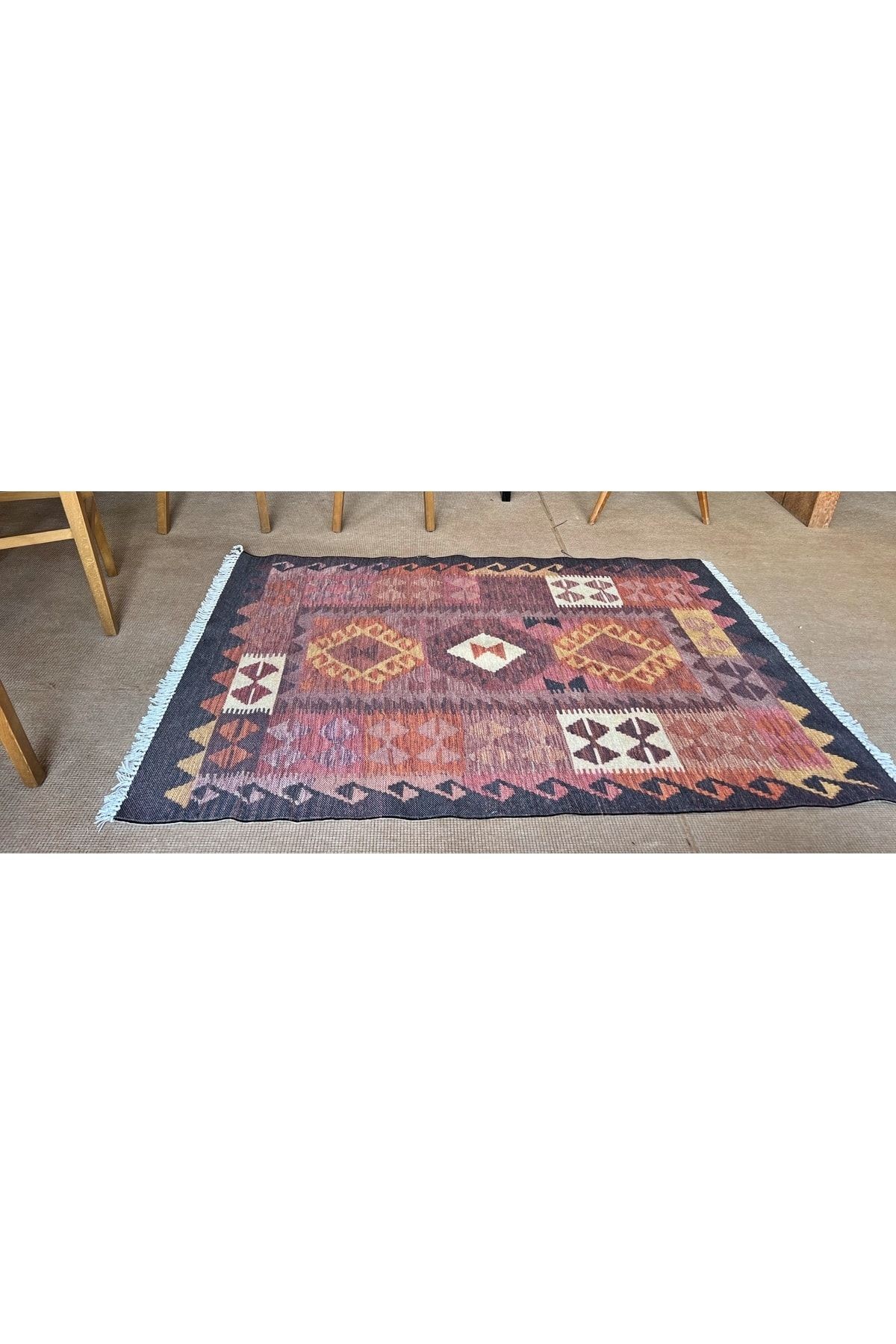 Cotton 555 Etnik Desenli Dokuma Taban Çok Renkli Kilim