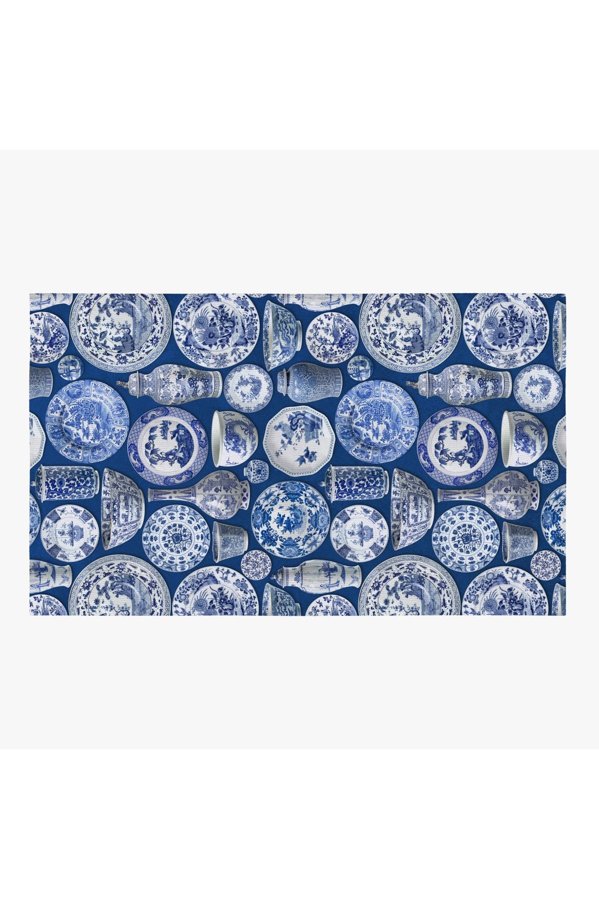 Mira 956 Blue Blanc Tabak Vazo Temalı Lacivert Mavi Dokuma Taban Halı