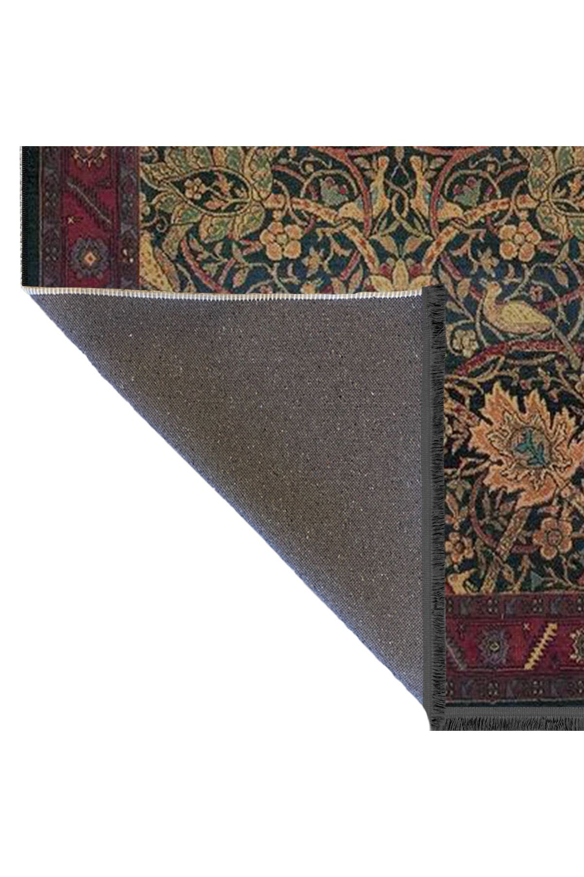 Bordo Bej Temalı Geleneksel Motif Sarmaşık Çiçek Desenli Saçaklı Vintage Dekoratif Halı 4513