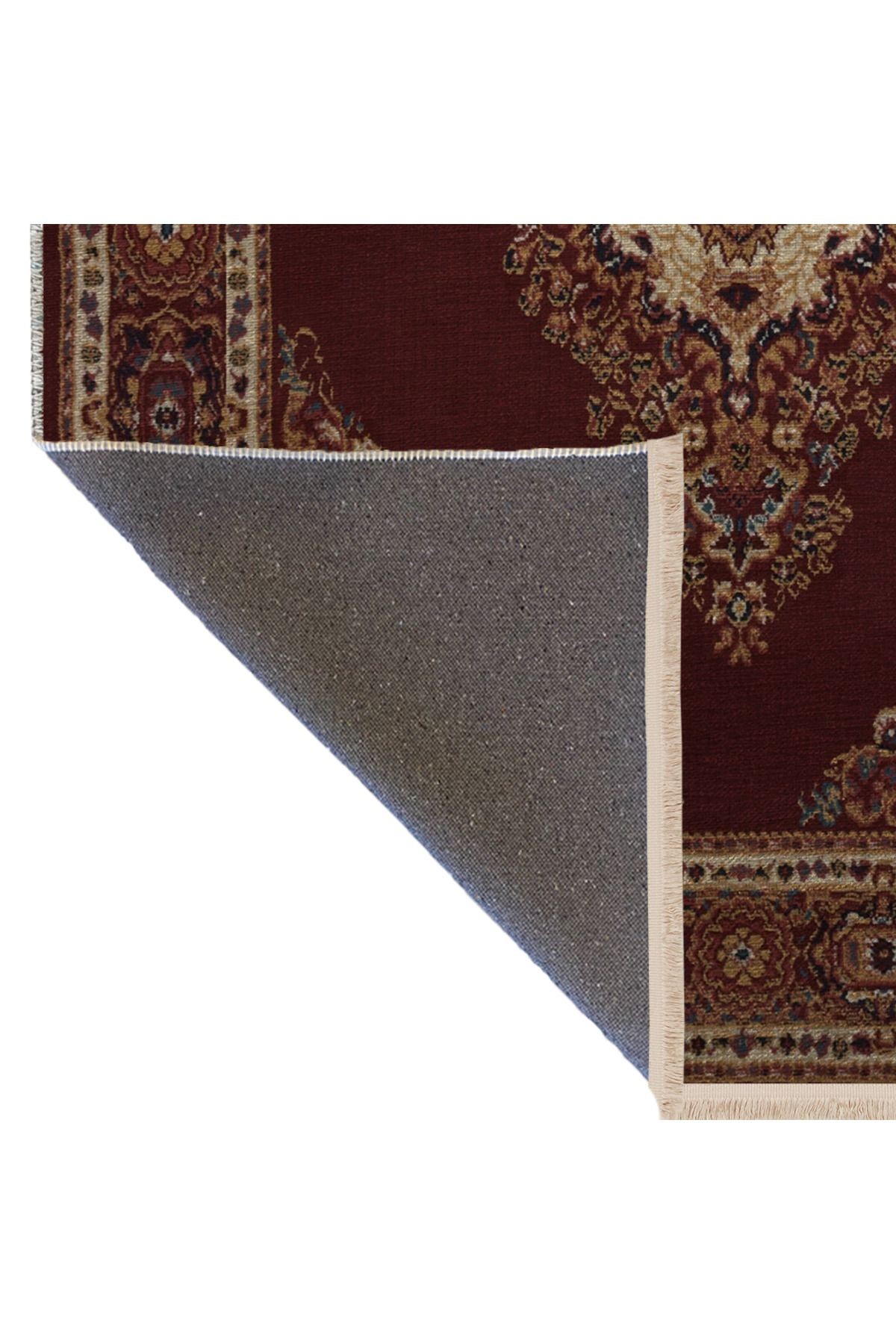 Bordo Temalı Geleneksel Motif Etnik Desenli Saçaklı Vintage Dekoratif Halı 3051