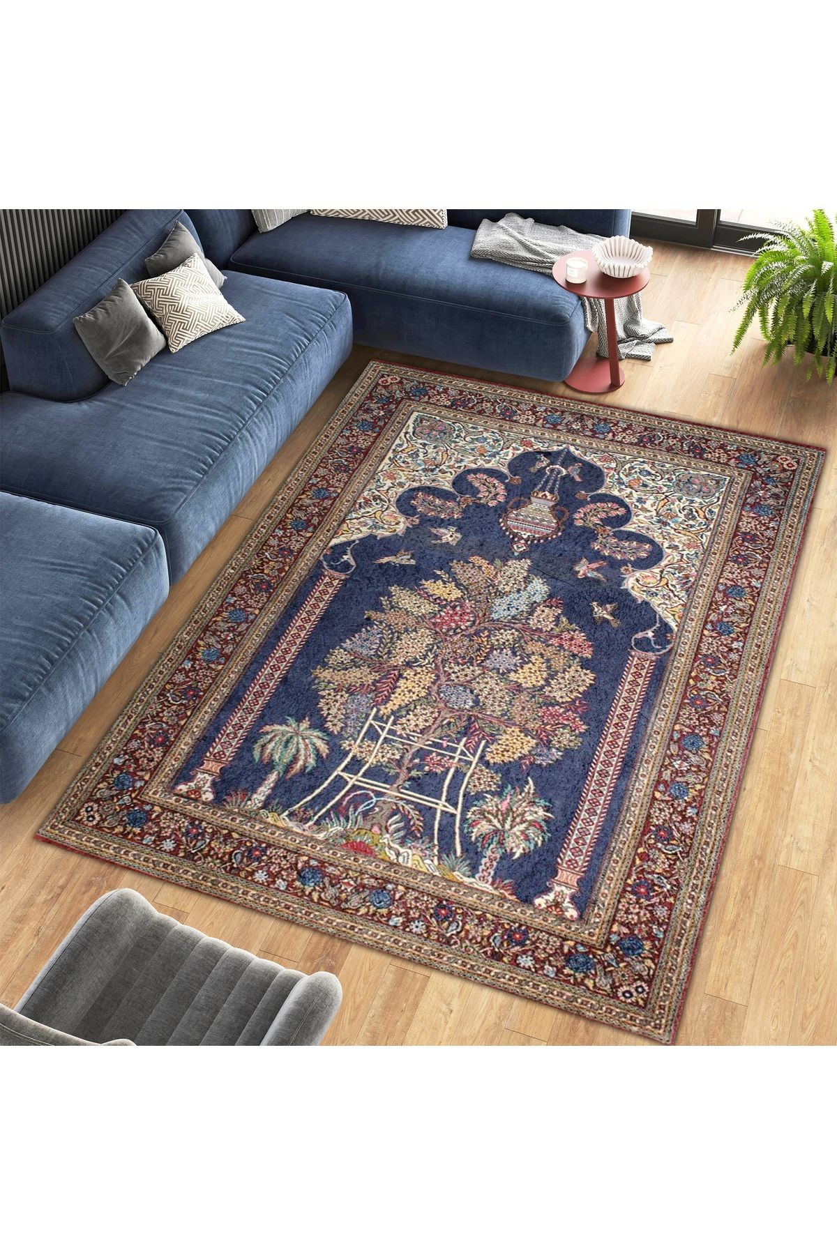 Cansu Koleksiyonu Çok Renkli Çiçek ve Kuşlar Desenli Dokuma Taban Modern Dekoratif Halı cansu21