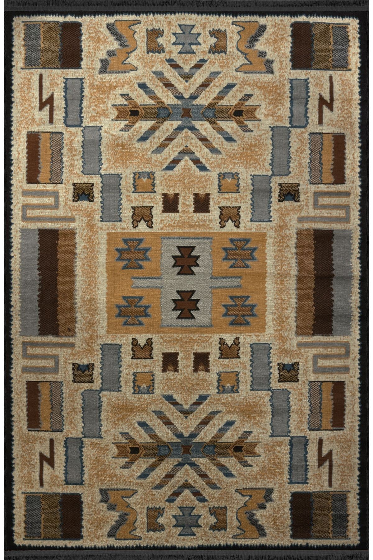Bej Temalı Geleneksel Motif Etnik Desenli Vintage Dekoratif Halı 2675