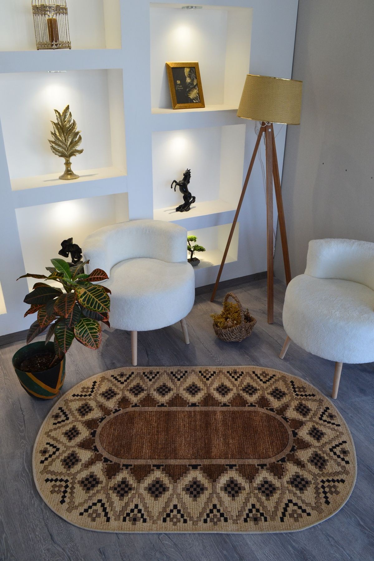 Güneş Koleksiyonu Oval Pamuklu Bohem Jüt Görünüm Dokuma Taban Modern Dekoratif Halı 1737
