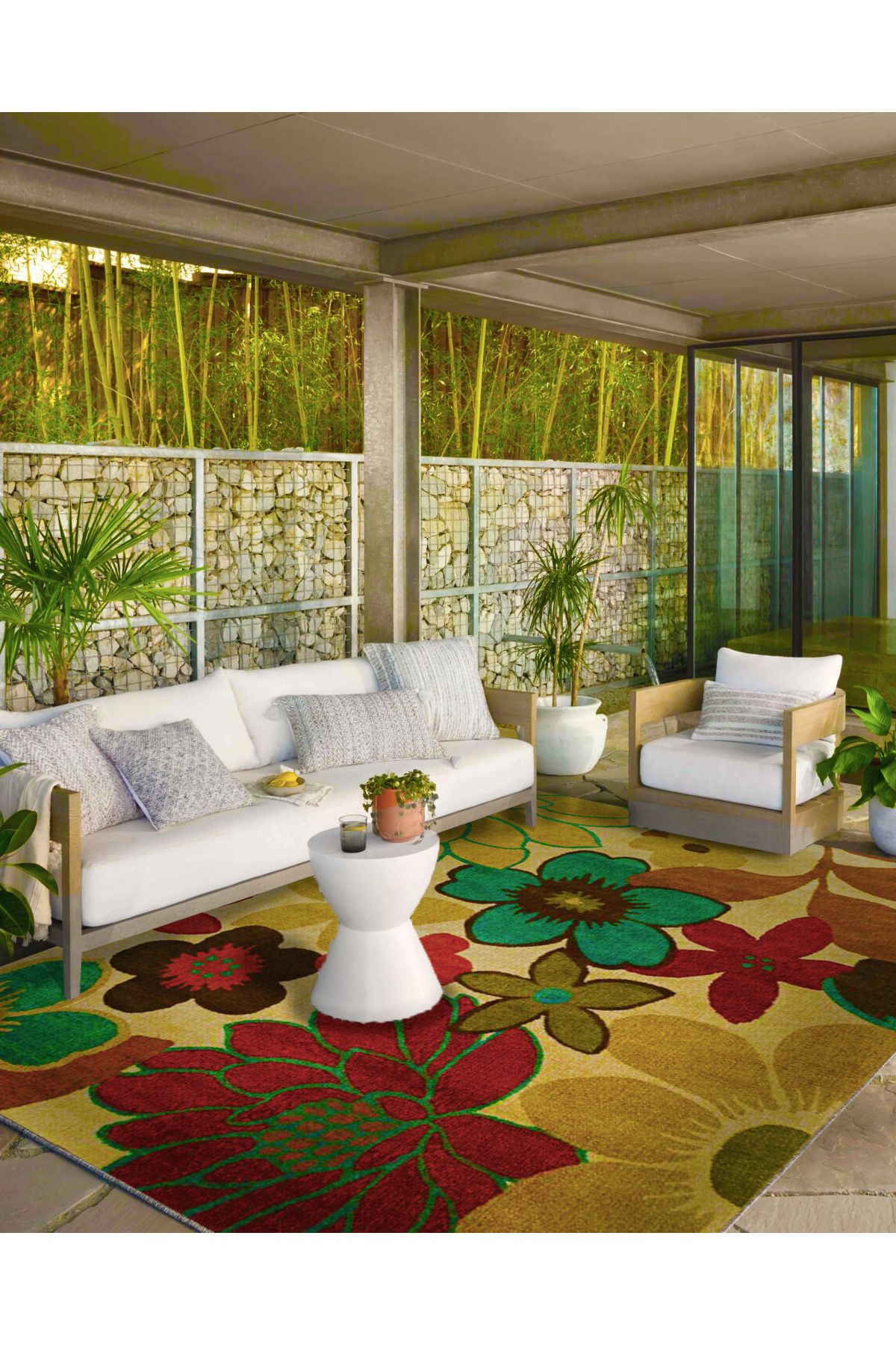 Krem Temalı FLORAL Dokuma Taban Halı ve Yıkanabilir Halı miravip9853