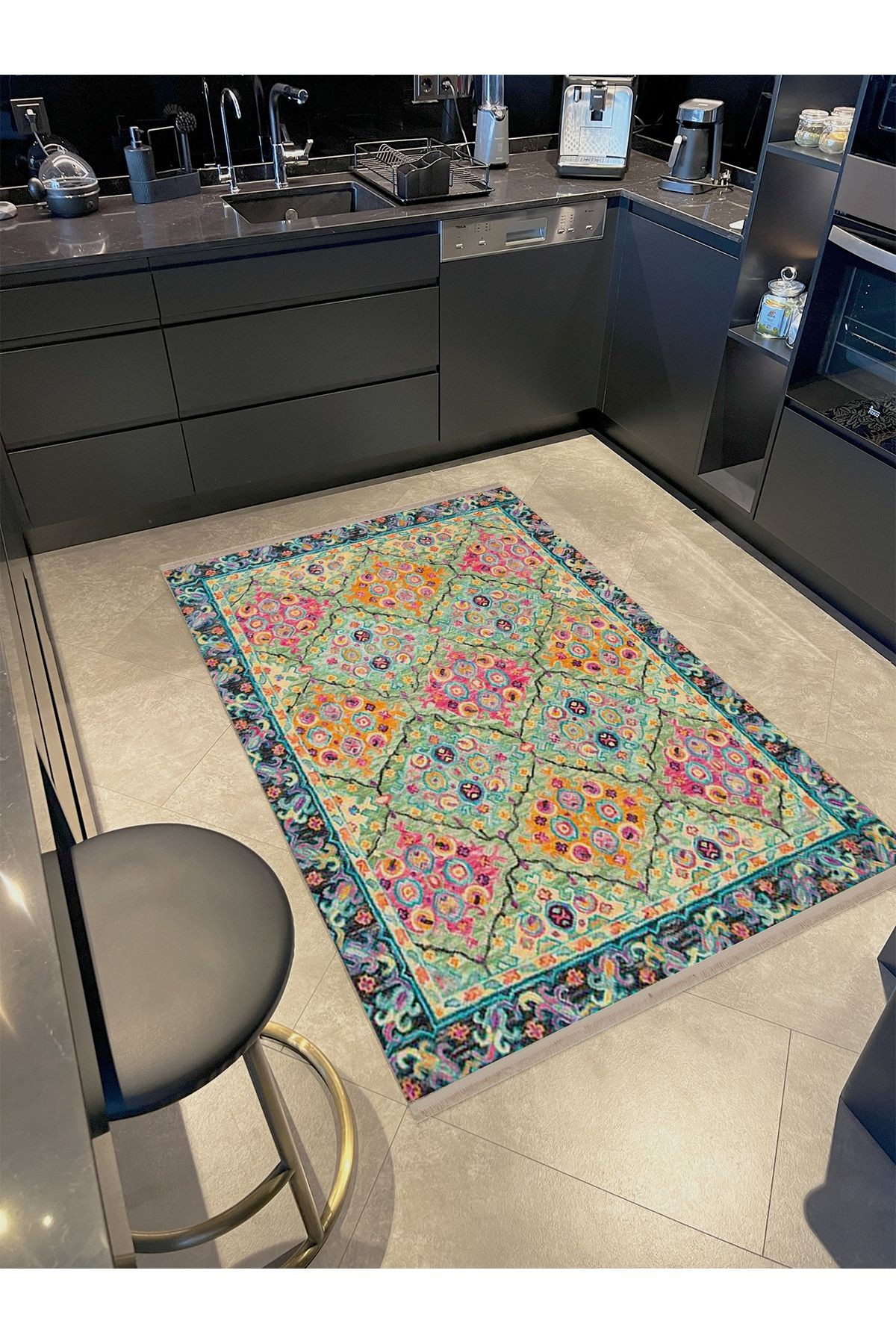 Aynur Koleksiyonu Çok Renkli Bordür Detaylı Dokuma Taban Modern Dekoratif Halı aynur30