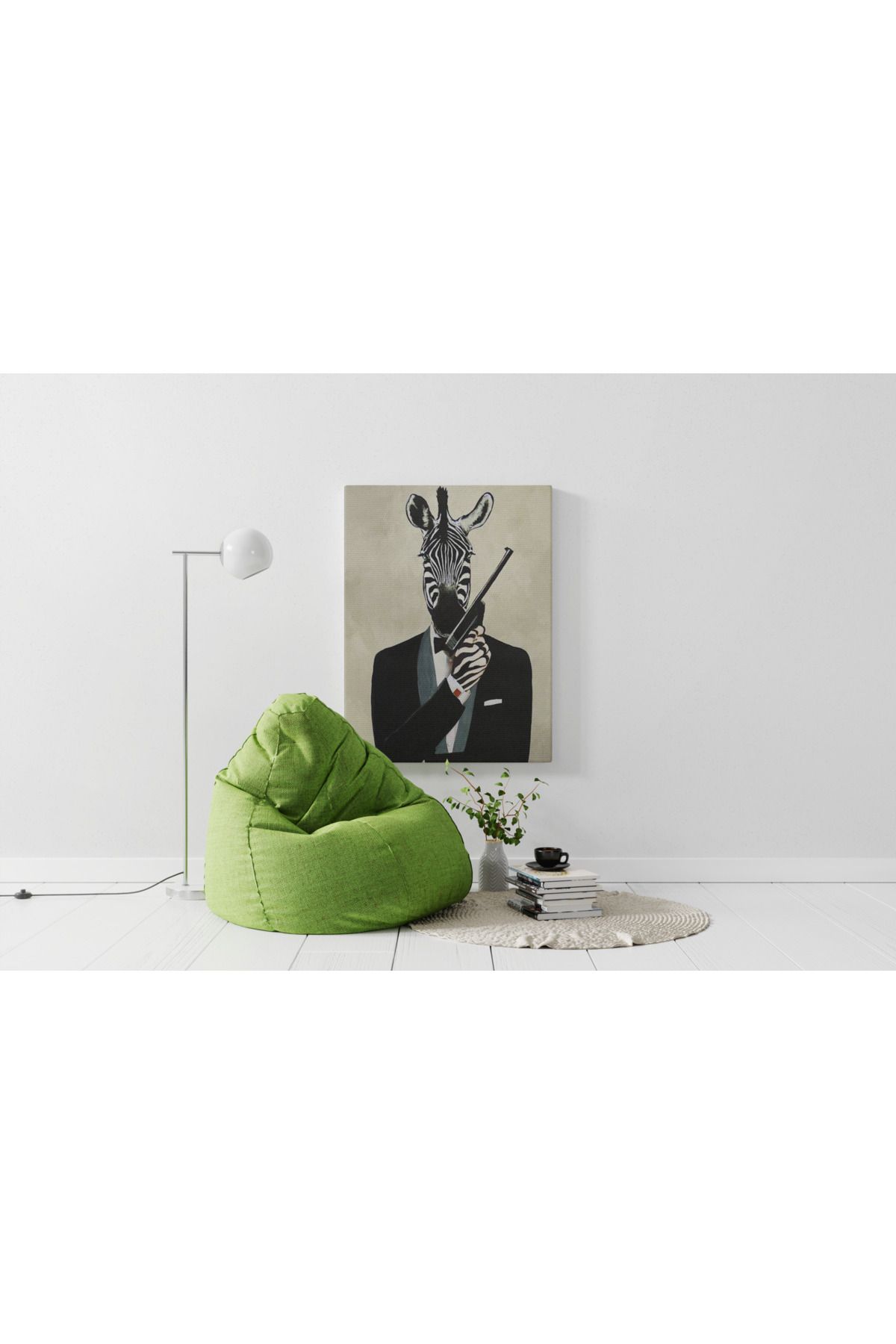 Kanvas Tablo Siyah Gri Temalı Sürrealist Casus Zebra Desen