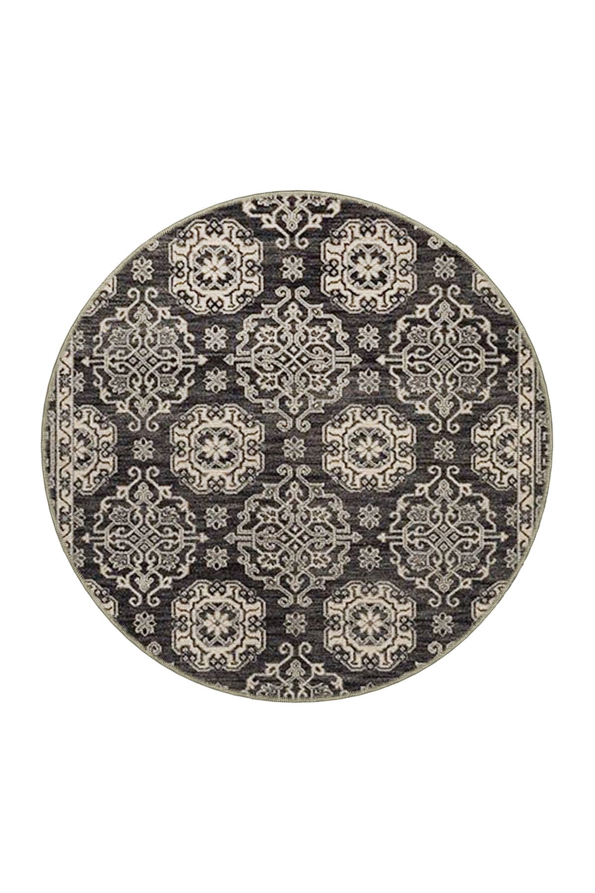 Gri Temalı Geleneksel Motif Etnik Çiçek Desenli Vintage Dekoratif Halı 4627