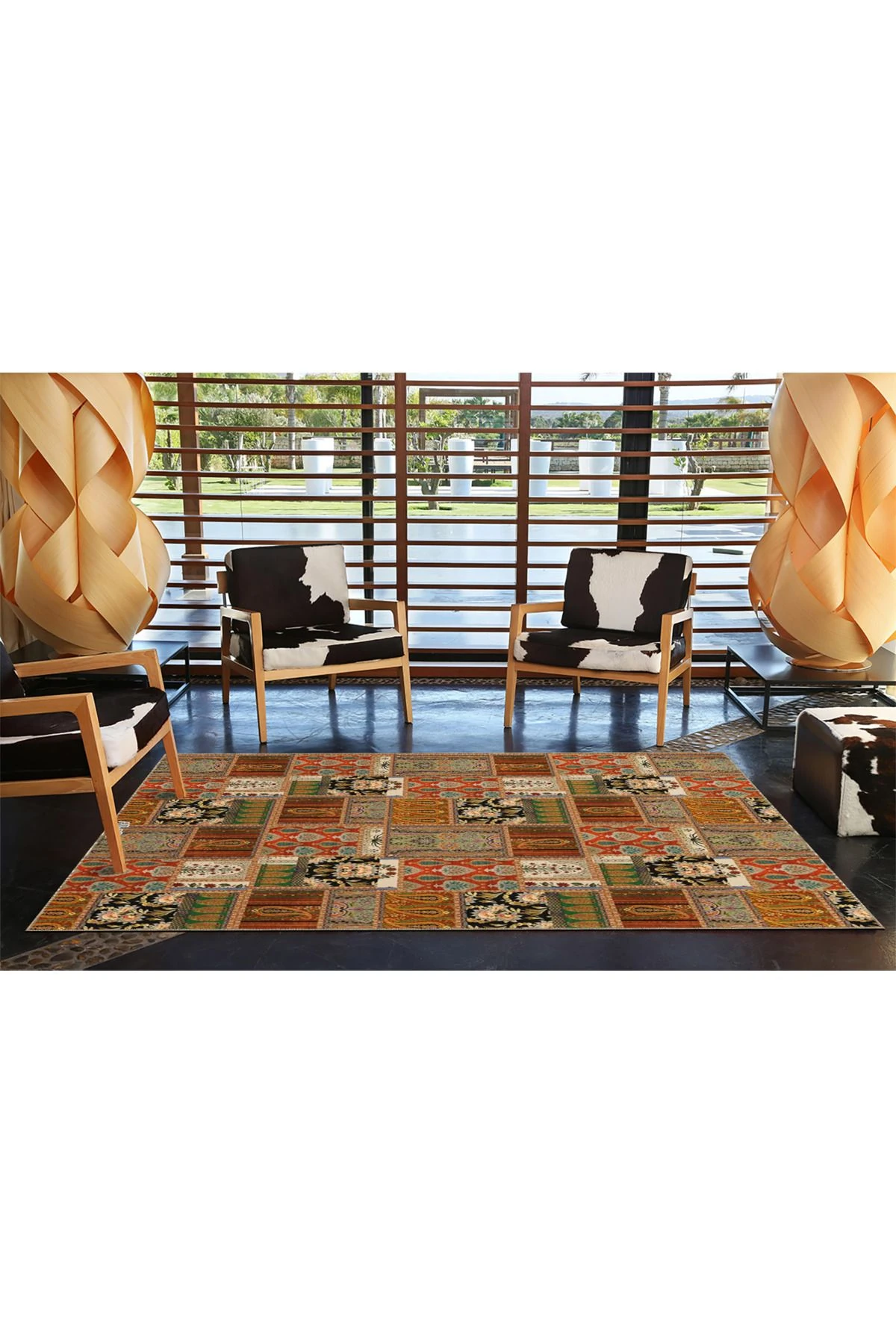 Kahverengi Renkli Geometrik Desenli Dekoratif Dokuma Taban Halı miravip35