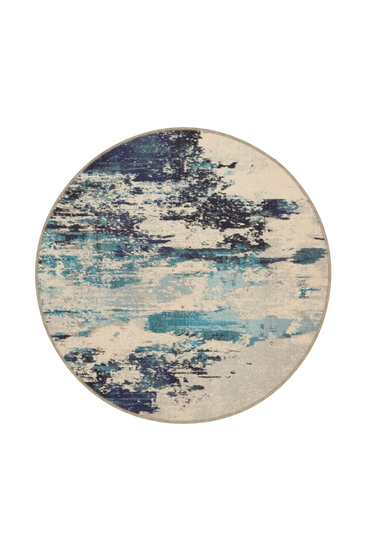 Krem Mavi Boyalı Desenli Dokuma Taban Halı ve Yıkanabilir Halı miravip10122