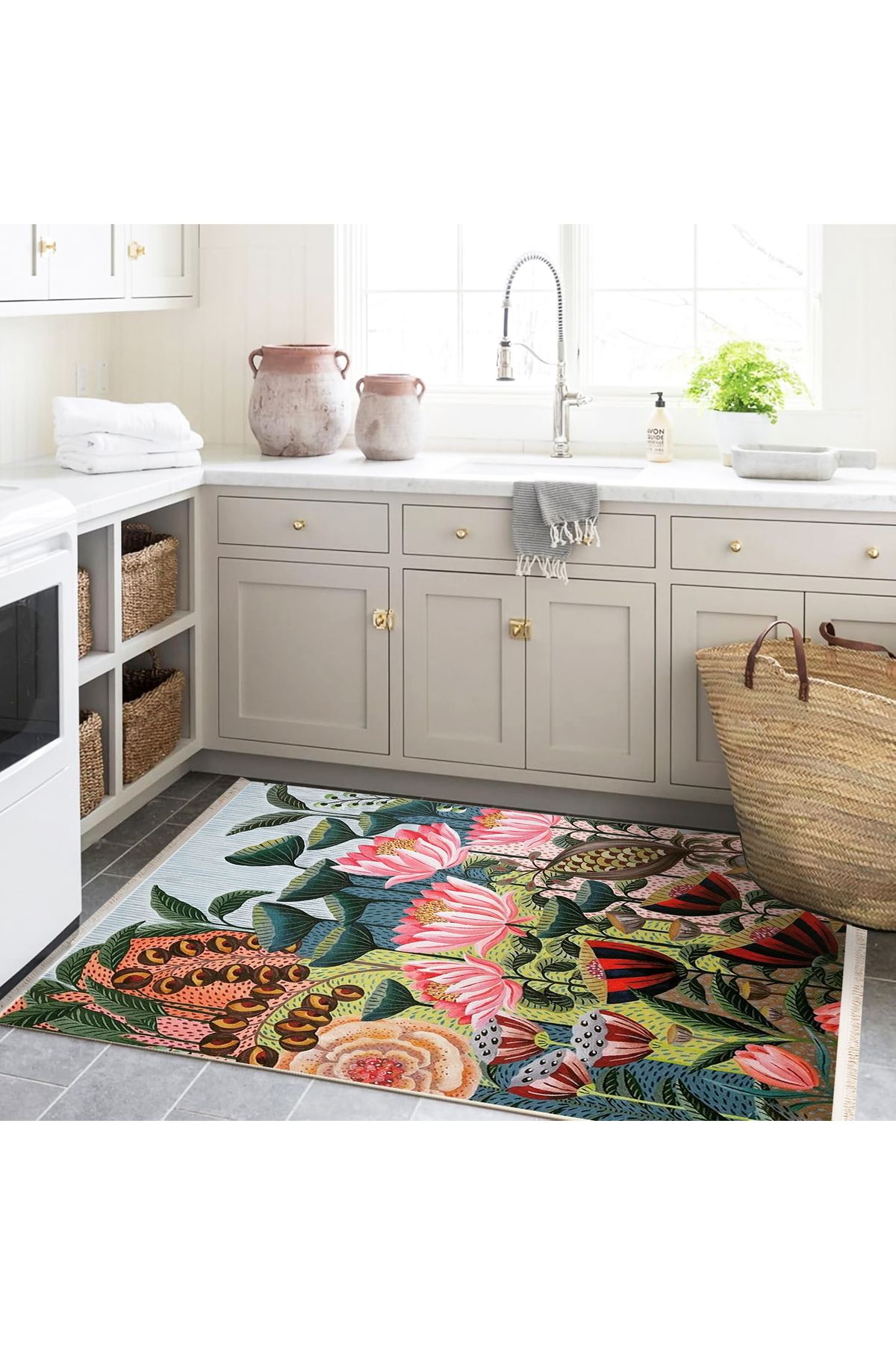 Yılmaz Koleksiyonu Çok Renkli Botanik Tasarım Orman ve Çiçekler Desenli Modern Dekoratif Halı 18