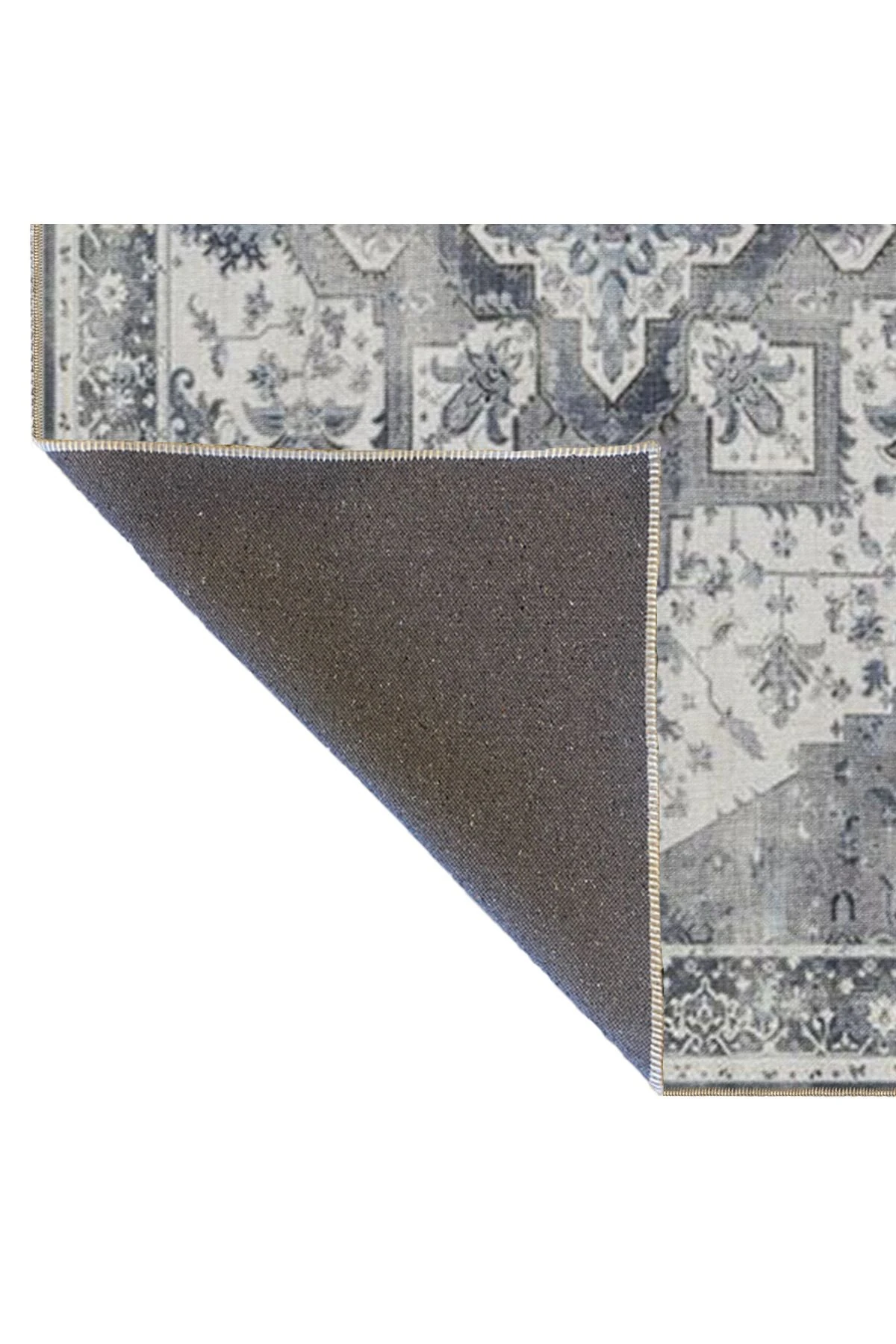 Antrasit Geleneksel Geometrik Desenli Yıkanabilir Dokuma Taban Halı miravip8087
