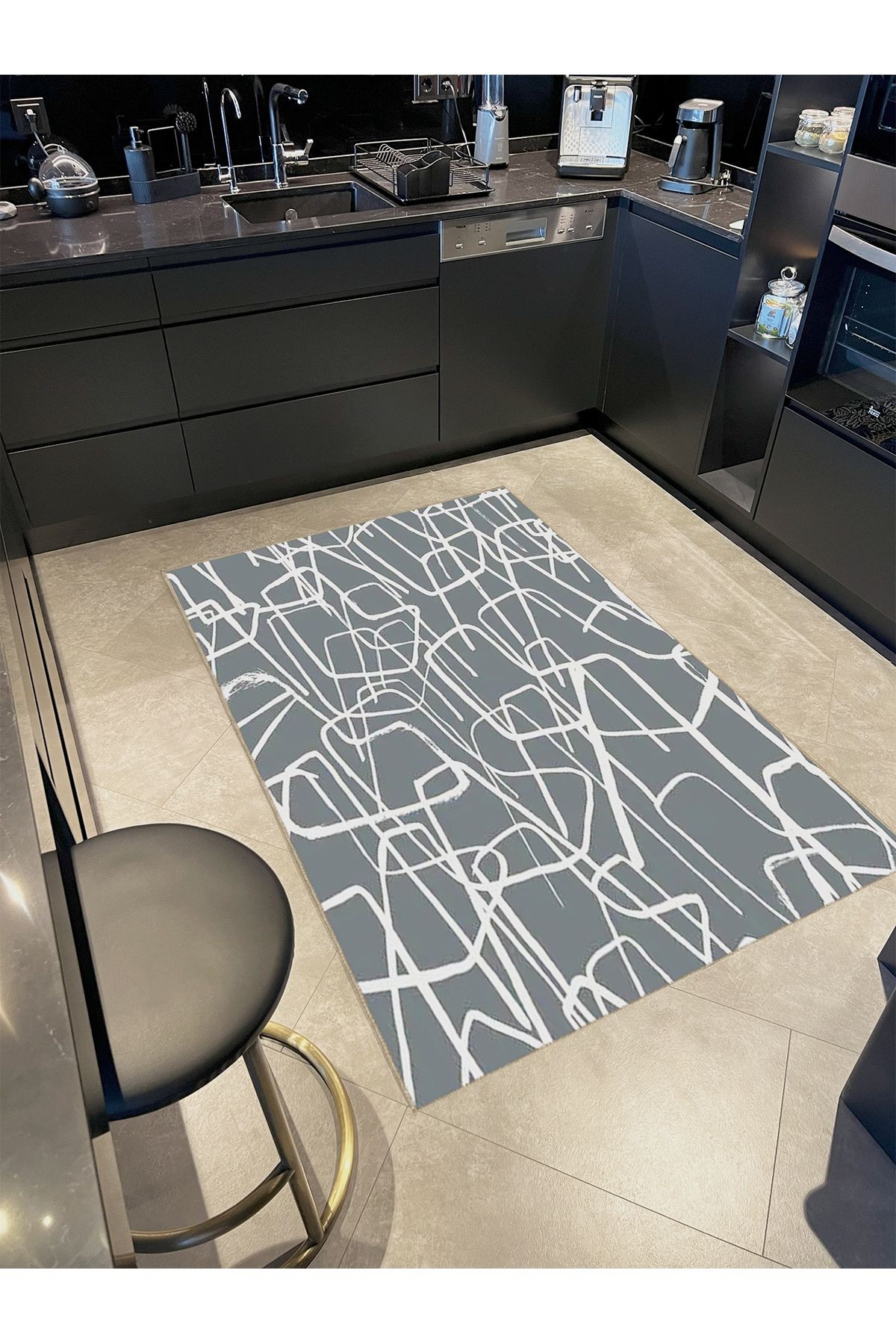Buse Koleksiyonu Gri Beyaz Soyut Şekiller Detaylı Dokuma Taban Modern  Dekoratif Halı buse39