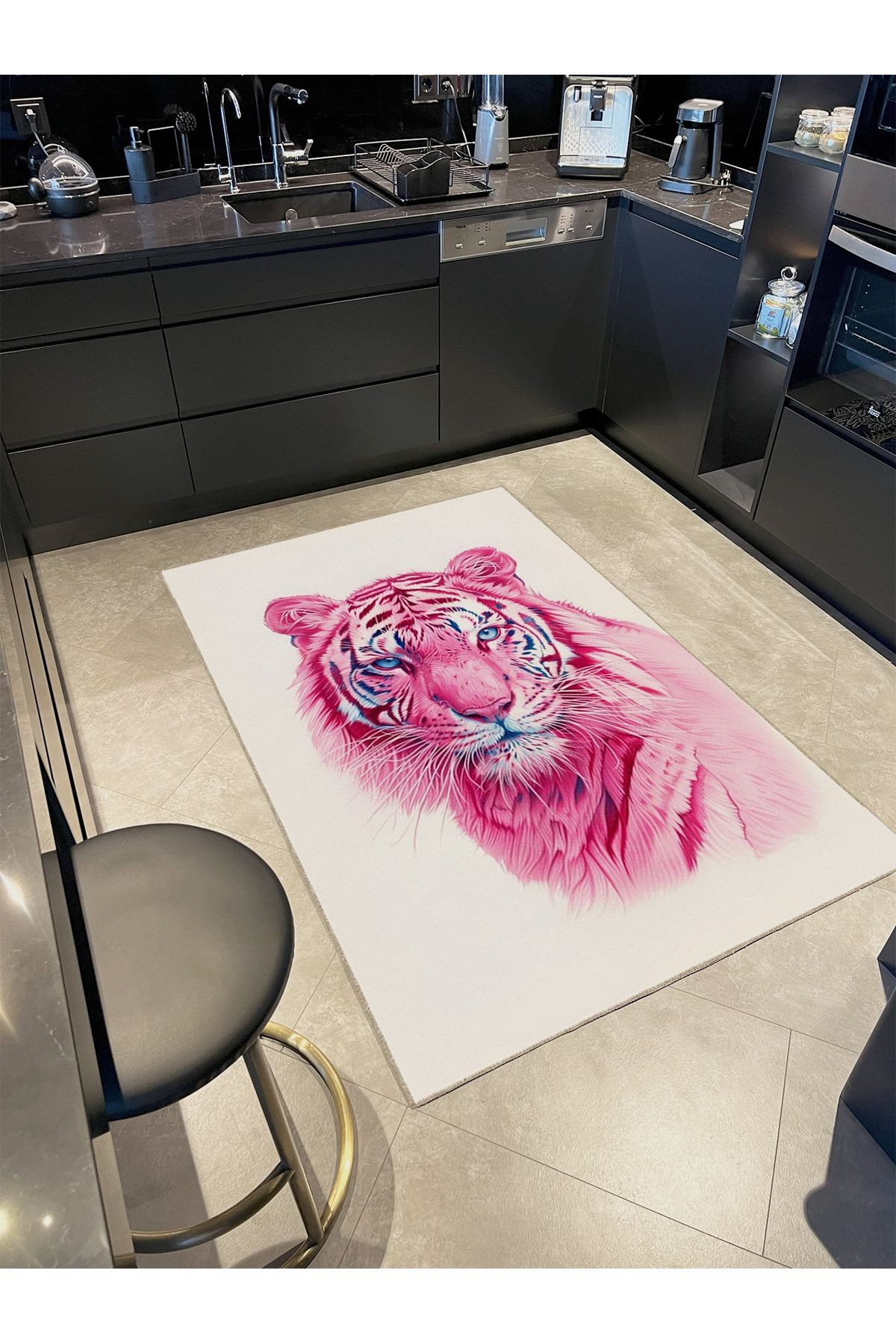 İnci Koleksiyonu Mavi Gözlü Pembe Kaplan Desenli Dokuma Taban Modern Dekoratif Halı inci67