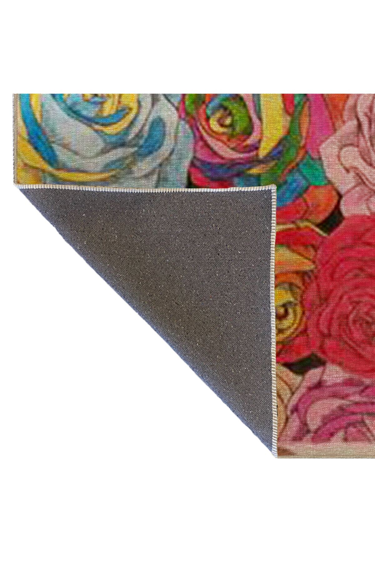 Çok Renkli Soyut Çiçek Gül Desenli Modern Dekoratif Halı 3475