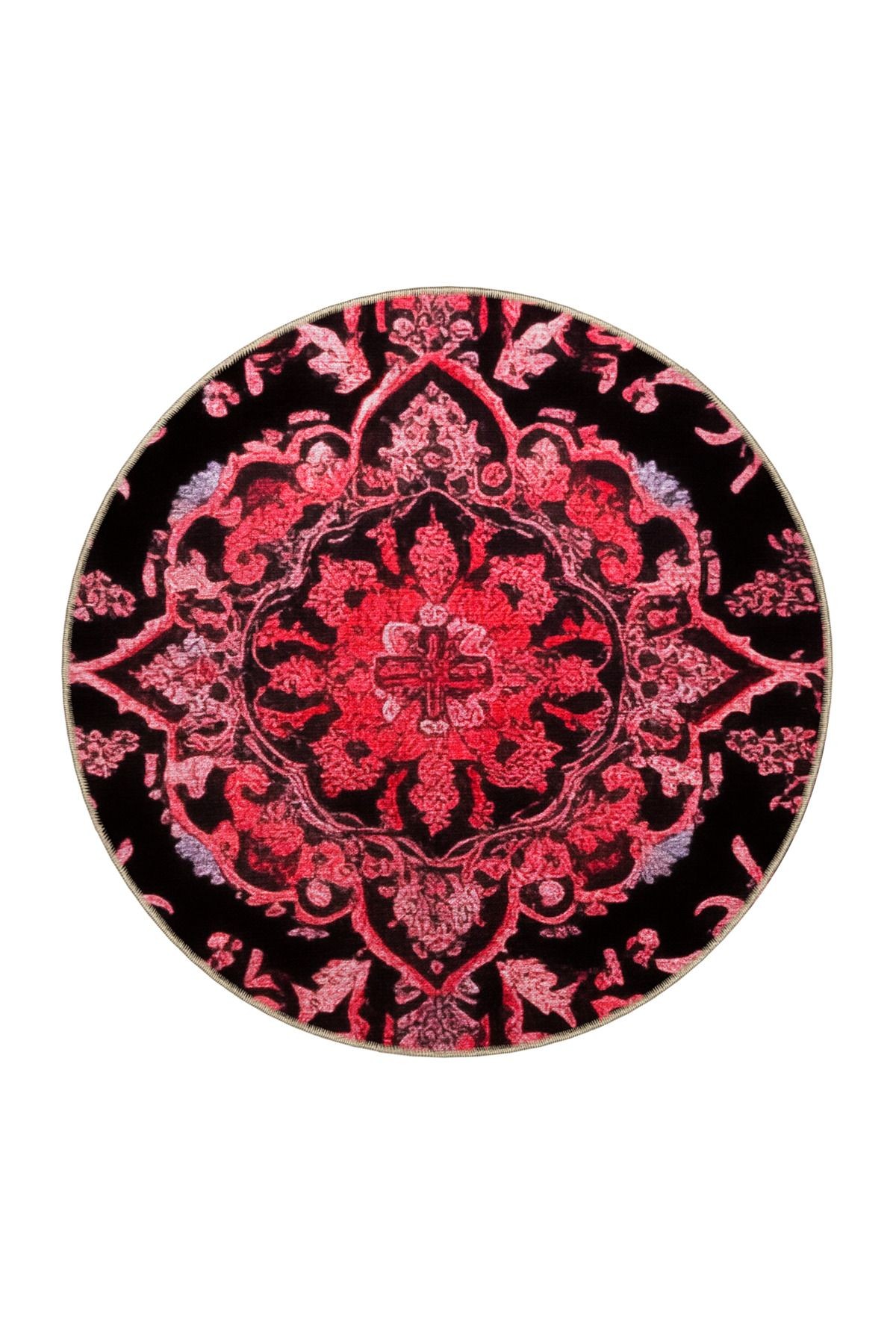 Dido 2 Koleksiyonu Siyah Kırmızı Temalı Motifli Çiçek Desenli Kreatif Vintage Dekoratif Halı 3232