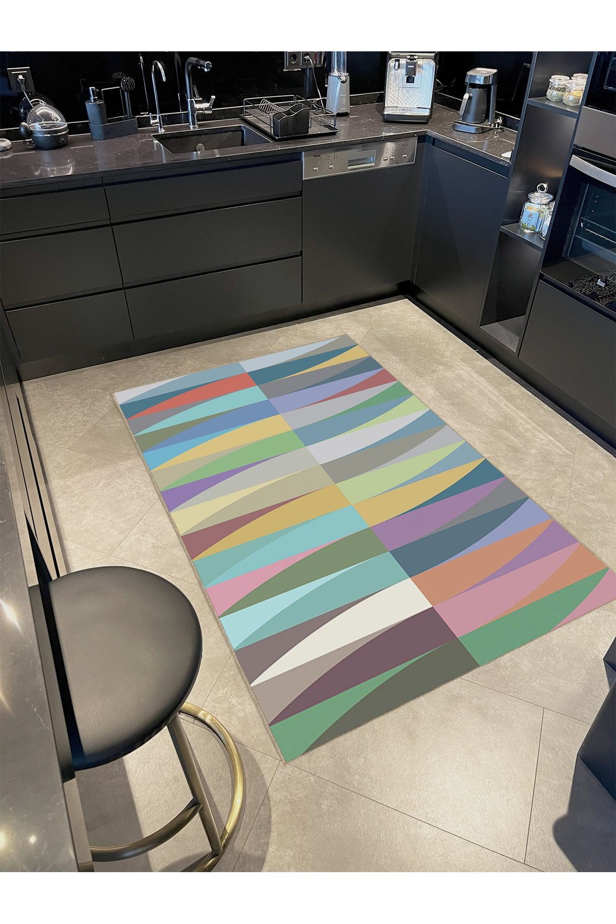 Ametist Serisi Çok Renkli Dalgalı Geometrik Detaylı Dokuma Taban Modern Dekoratif Halı ametist21