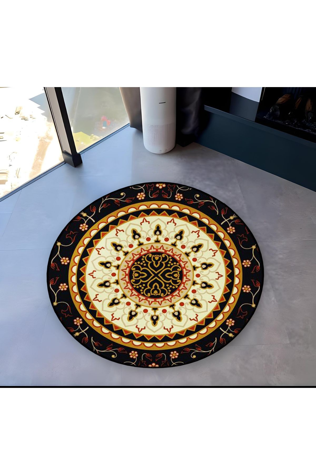 Mira Yuvarlak Renkli Çok Renkli Etnik Desenli Dokuma Taban Modern Dekoratif Halı 5542