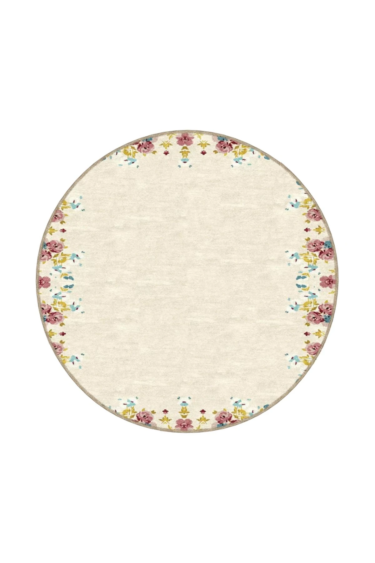 Floral Krem Renkli Desenli Dekoratif Halı miravip908