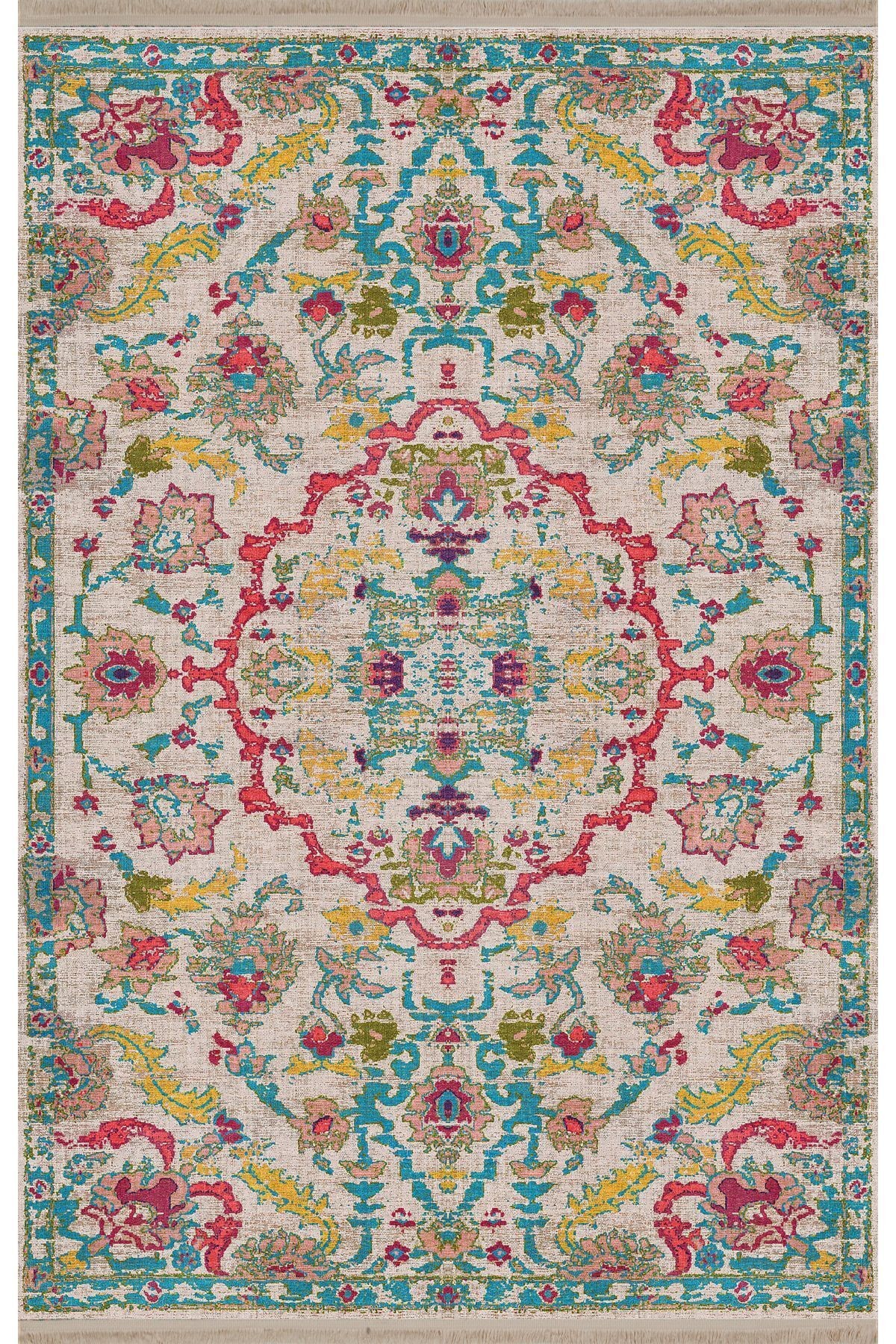 Mira Çok Renkli Geleneksel Motif Etnik Desenli Vintage Dekoratif Halı Mira 1585