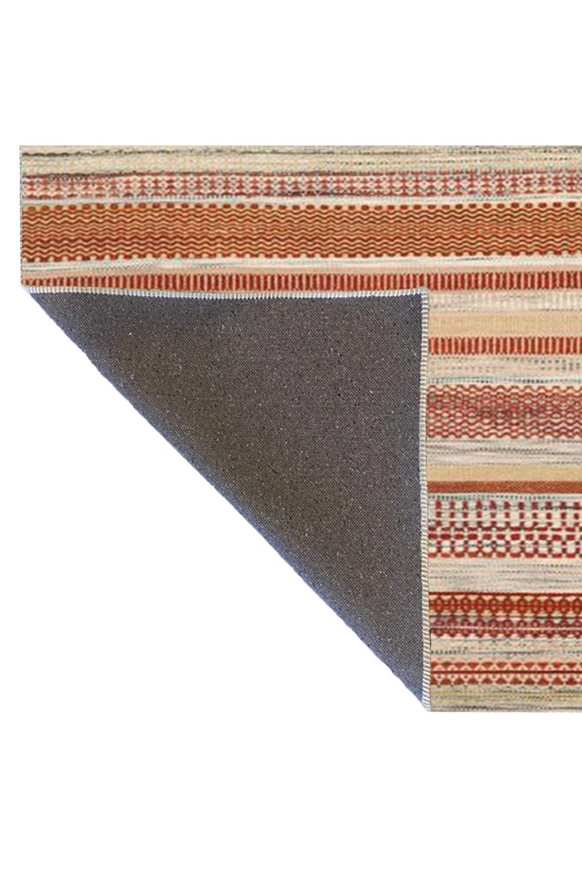 Kahverengi Tonlarda Çizgi Çizgi Renkli Desenli Dokuma Taban Halı 4022