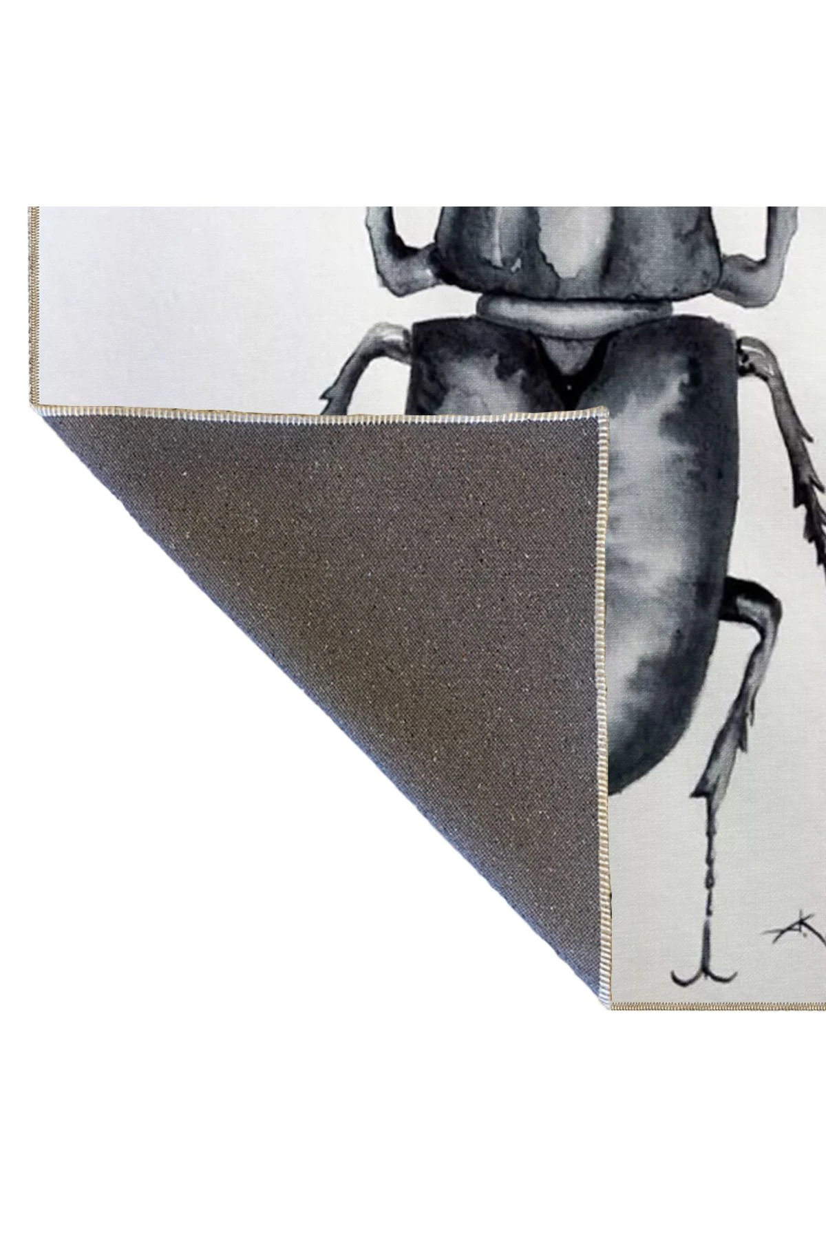 Beyaz Temalı Böcek Desenli Dekoratif ve Dokuma Taban Yıkanabilir Halı miravip8832