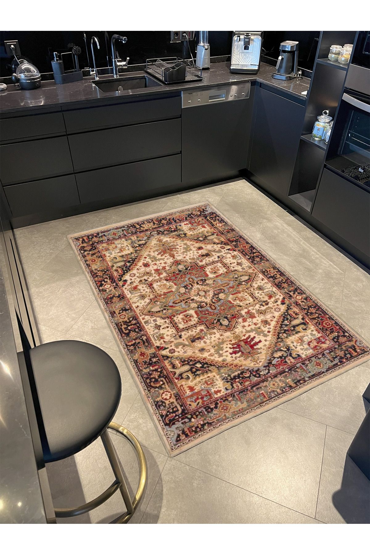 Kahverengi Baklavalı Geometrik Desenli Dekoratif Halı miravip874